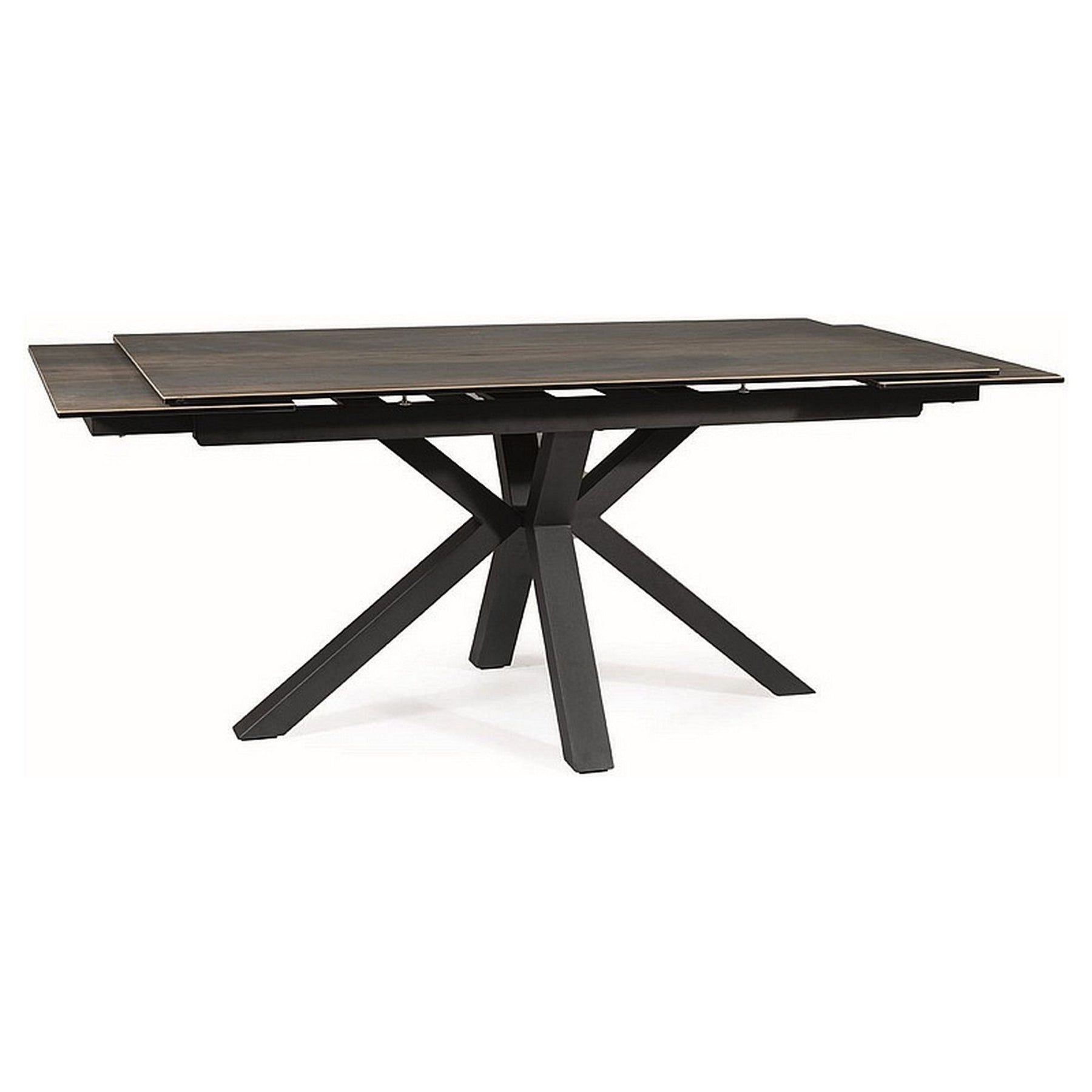 Masa extensibila COLUMBUS CERAMIC, sticla securizata/ceramica, maro/negru mat, 160-240x90x76 cm