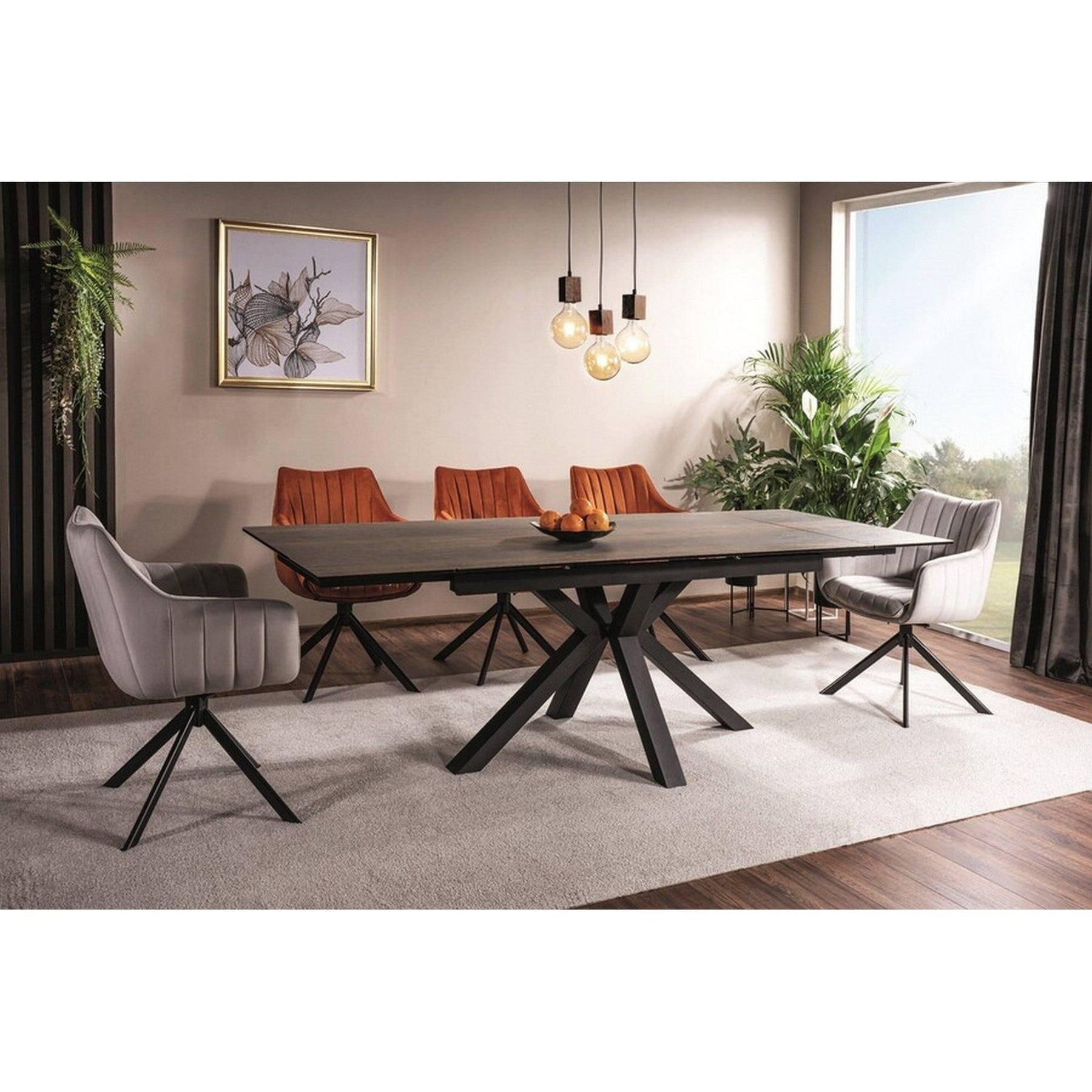 Masa extensibila COLUMBUS CERAMIC, sticla securizata/ceramica, maro/negru mat, 160-240x90x76 cm