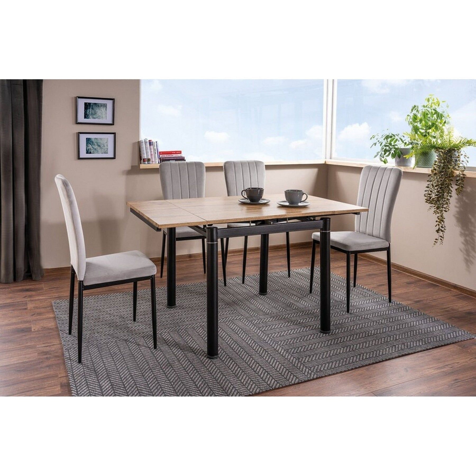 Masa extensibila GD-082, stejar artisan/negru mat, metal, 80-131x80x75 cm
