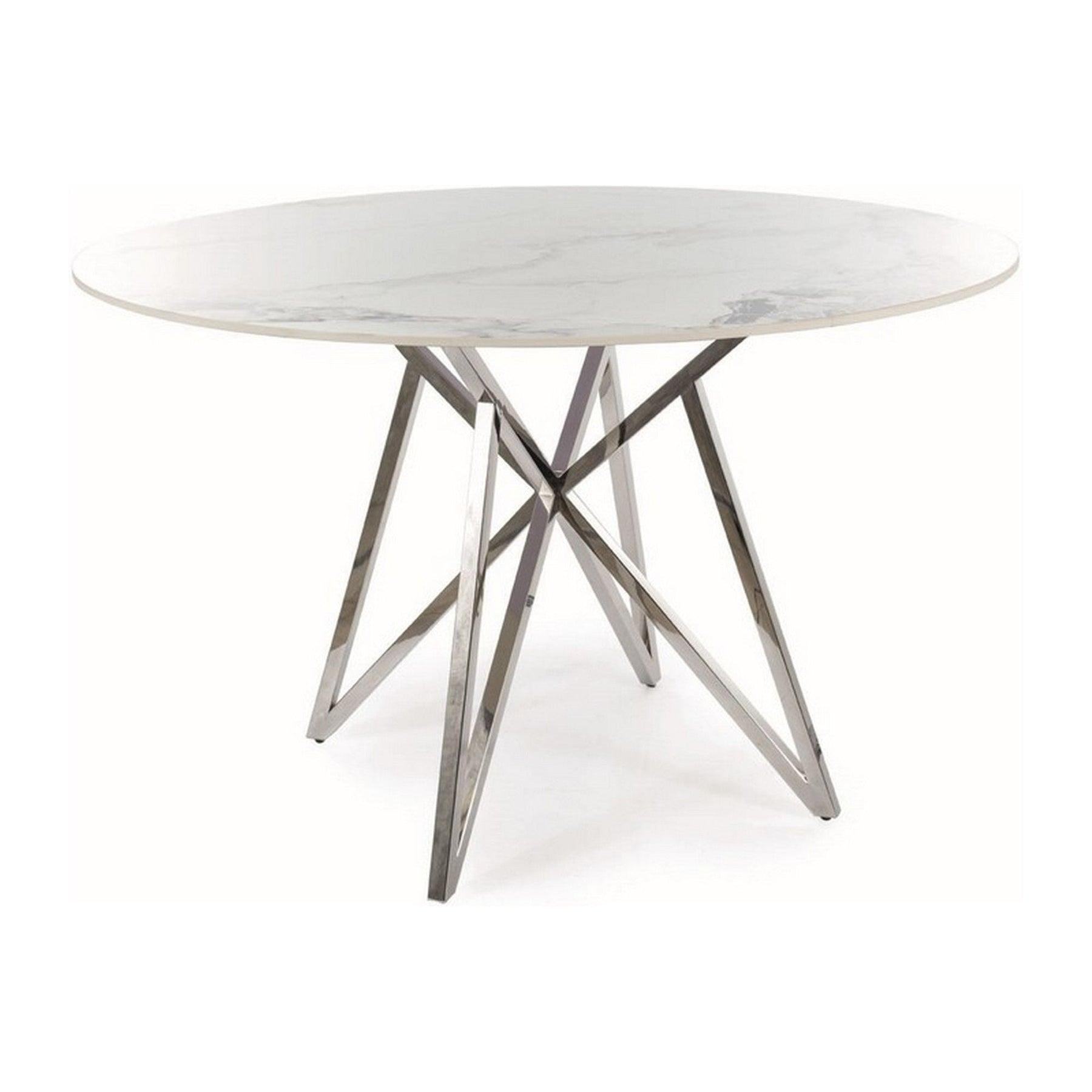 Masa MURANO, alb/crom, ceramica si metal, 120x76 cm