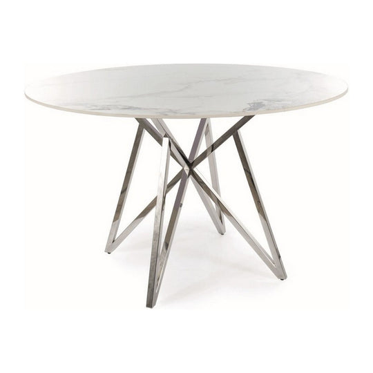 Masa MURANO, alb/crom, ceramica si metal, 120x76 cm
