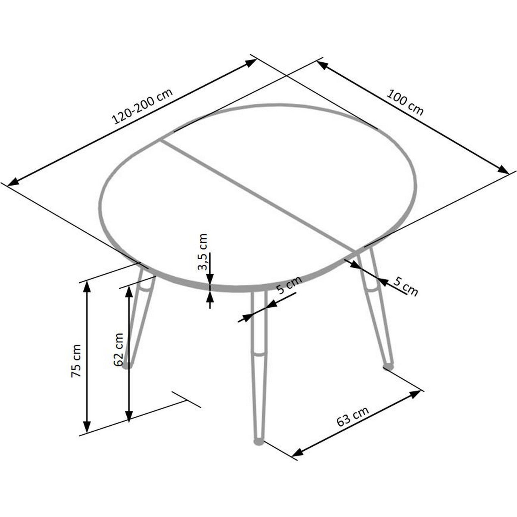 Mese sufragerie ovale Edward, 120/200X100X75 CM