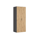 Dulap FLEX, gri grafit/stejar artisan, PAL, cu 2 usi, 100x66x240 cm