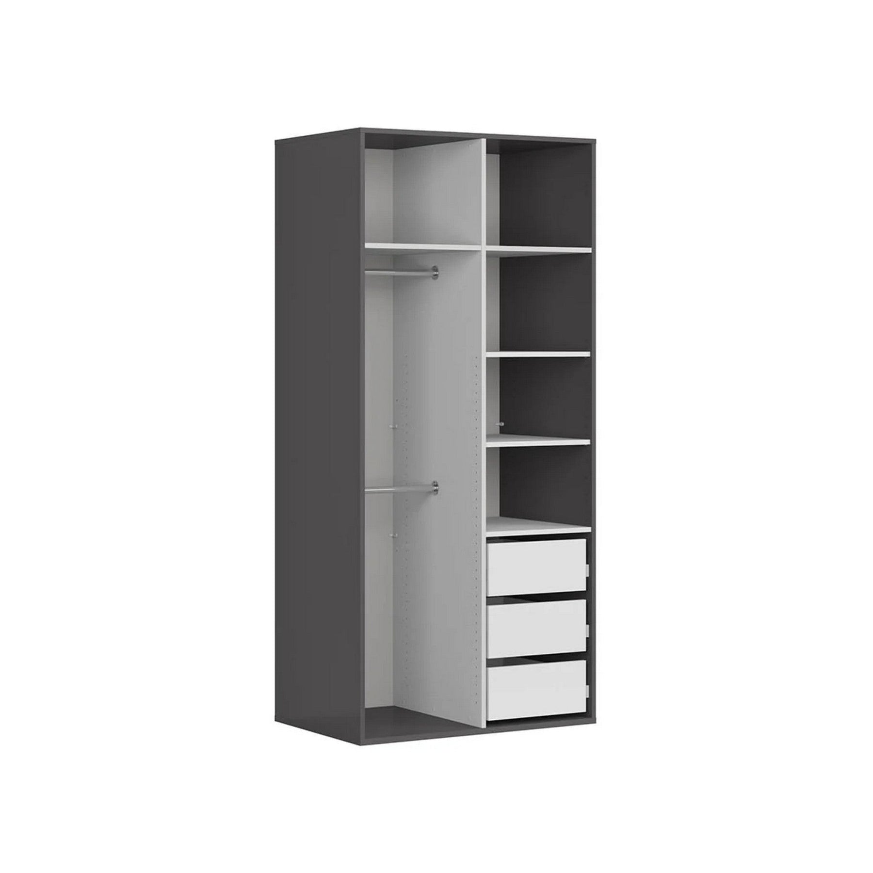 Dulap FLEX, gri grafit, PAL, cu 2 usi, 100x66x218 cm