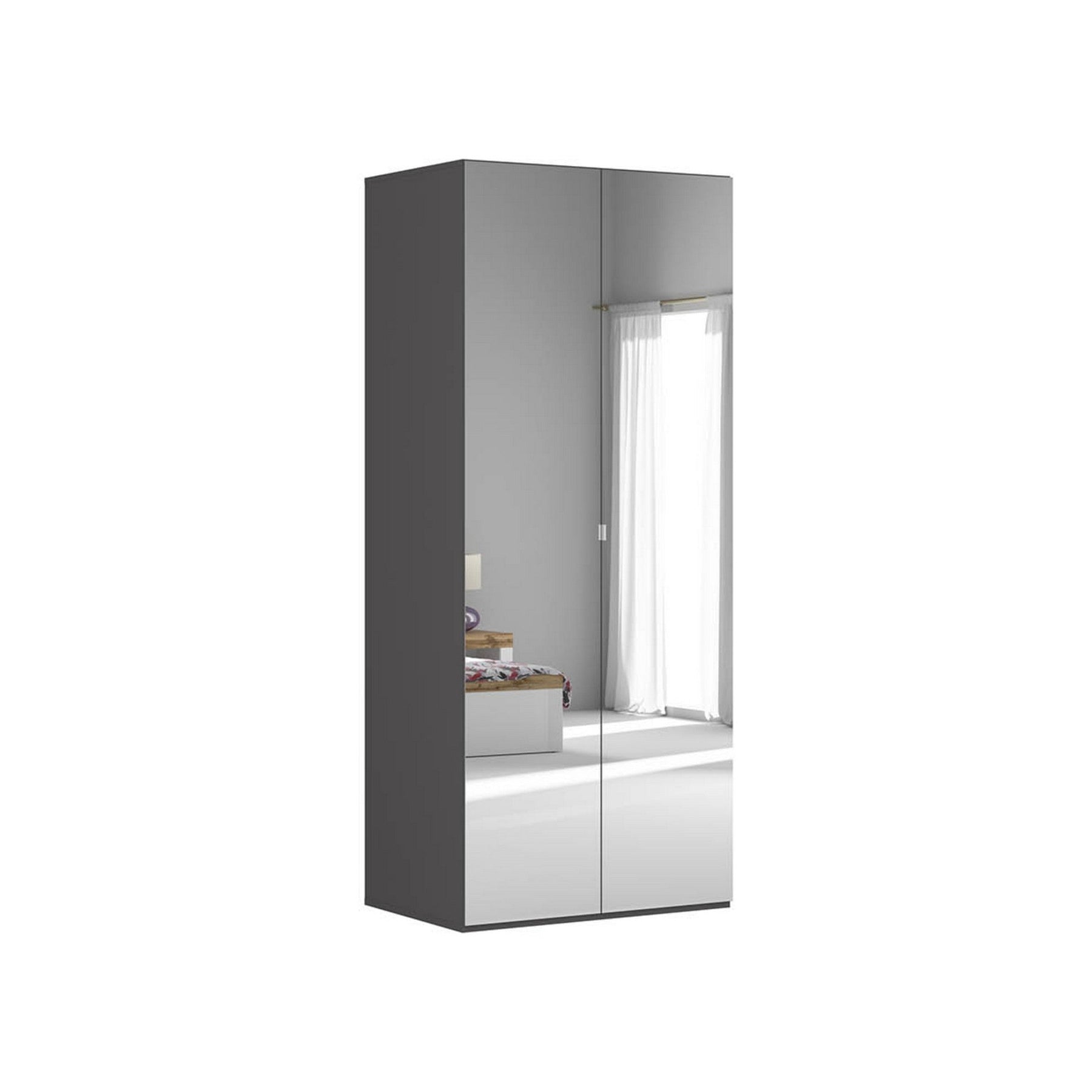 Dulap FLEX, gri grafit, PAL, cu 2 usi si oglinda, 100x66x218 cm
