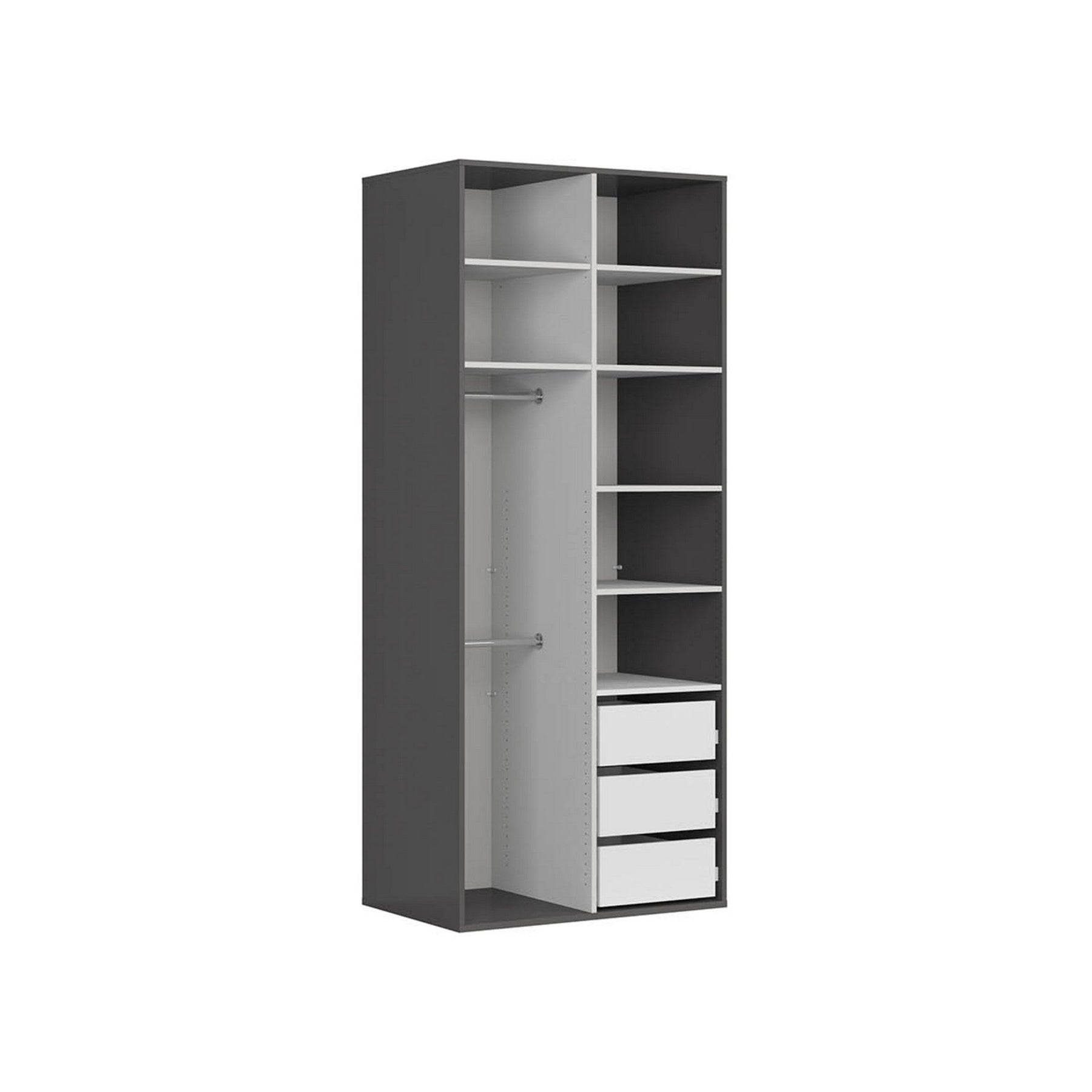 Dulap FLEX, gri grafit, PAL, cu 2 usi si oglinda, 100x66x218 cm