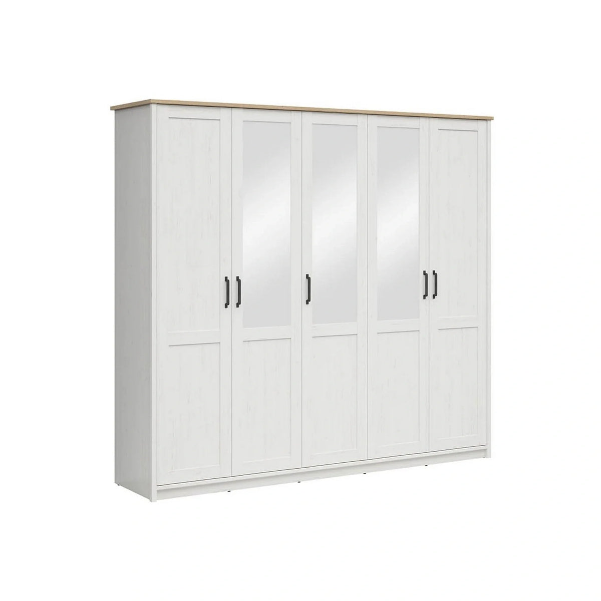 Dressing LOKSA, pin alb/stejar grandson, PAL laminat, cu 5 usi, 241x58x220 cm