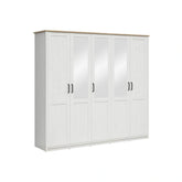 Dressing LOKSA, pin alb/stejar grandson, PAL laminat, cu 5 usi, 241x58x220 cm