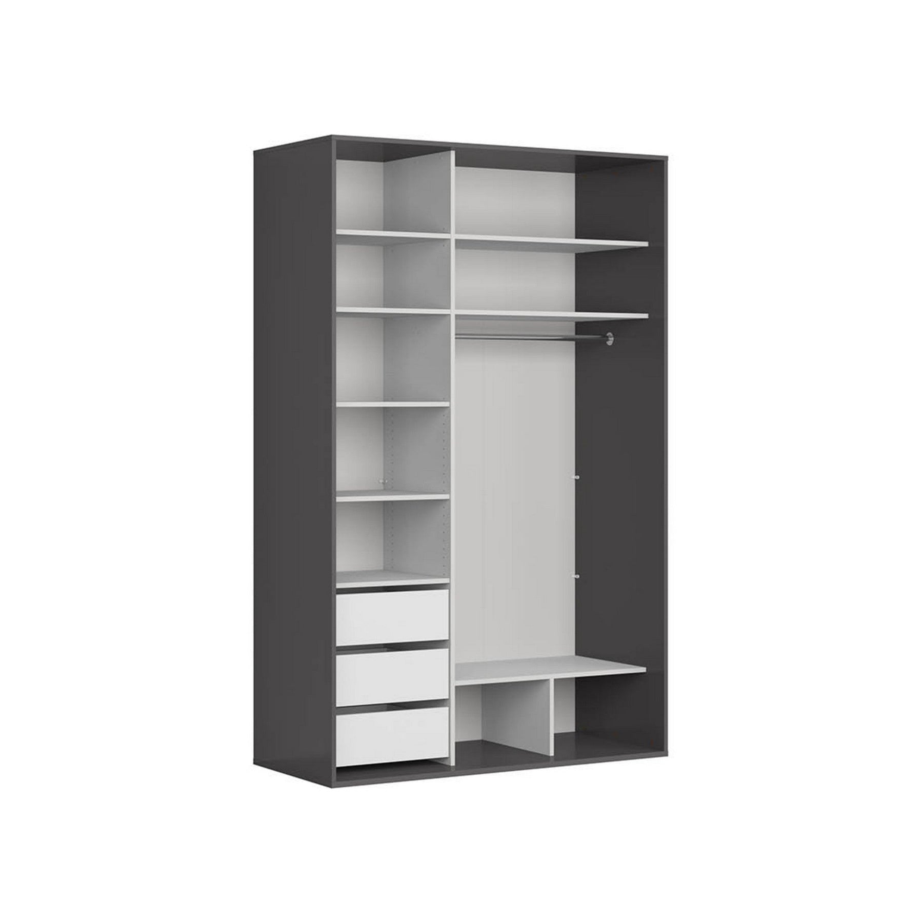 Dulap FLEX, gri grafit/stejar wotan, PAL, cu 2 usi si oglinda, 150x66x240 cm