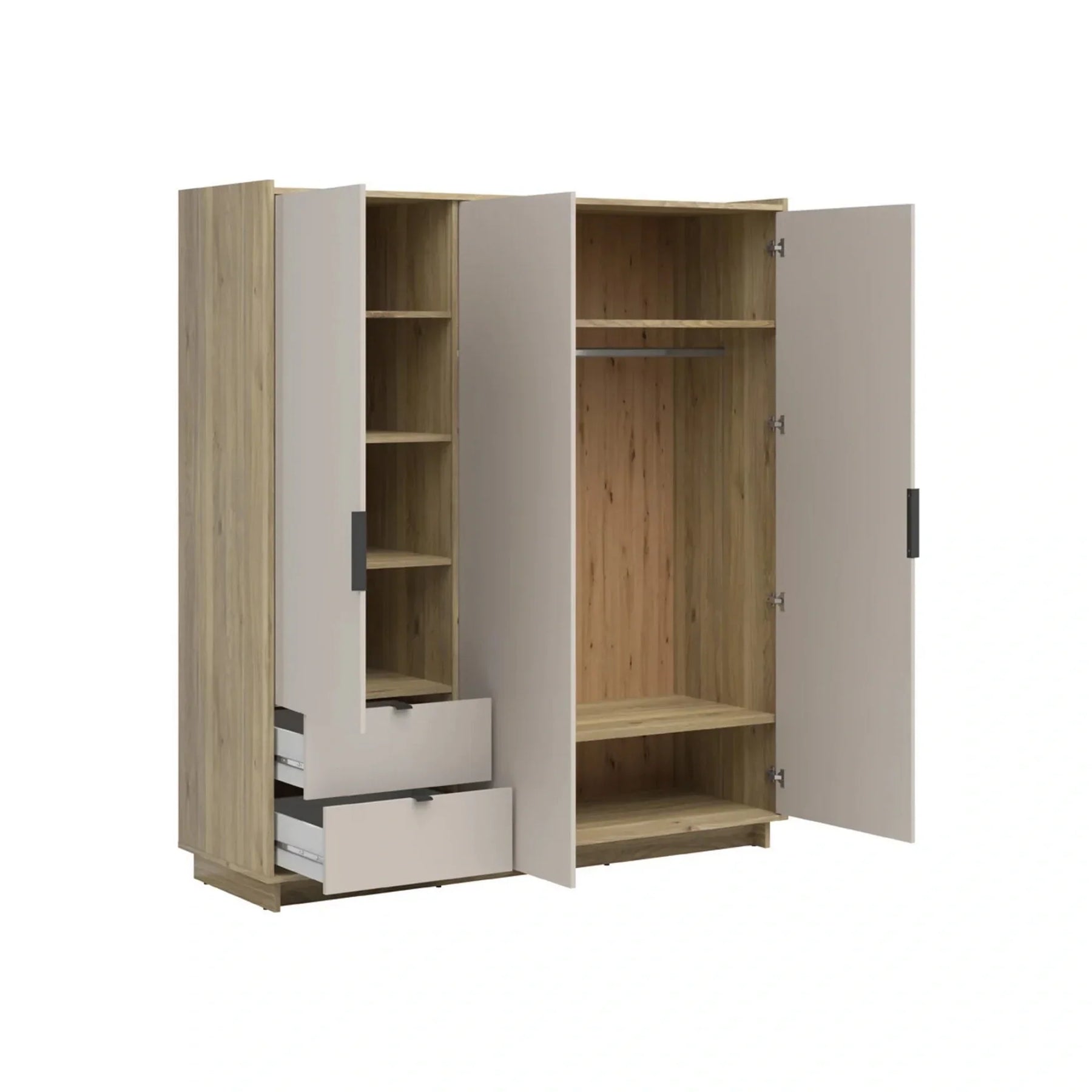 Dulap DALVA, stejar/casmir, PAL, cu 3 usi si 2 sertare, 180x60x202 cm