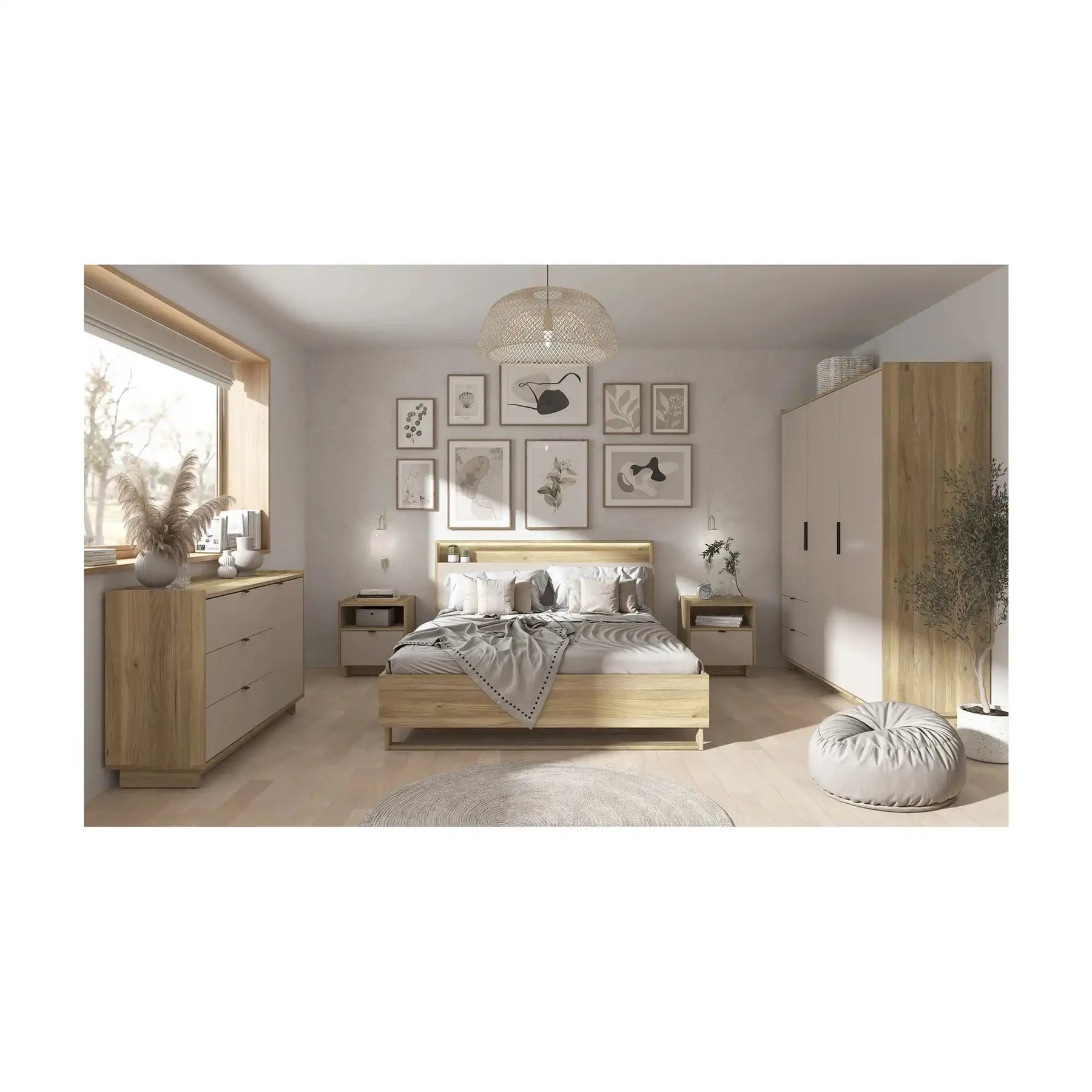 Dulap DALVA, stejar/casmir, PAL, cu 3 usi si 2 sertare, 180x60x202 cm