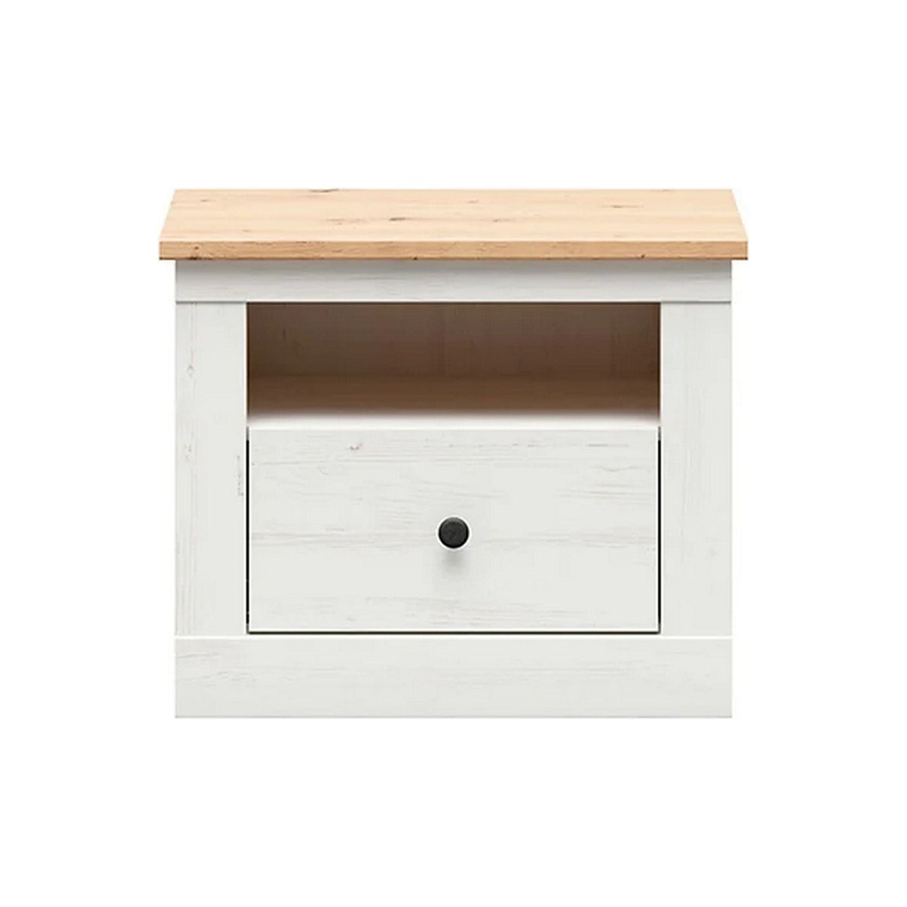 Noptiera FRIJA, alb pin andersen/stejar artizanal, 58X43.5X48 cm