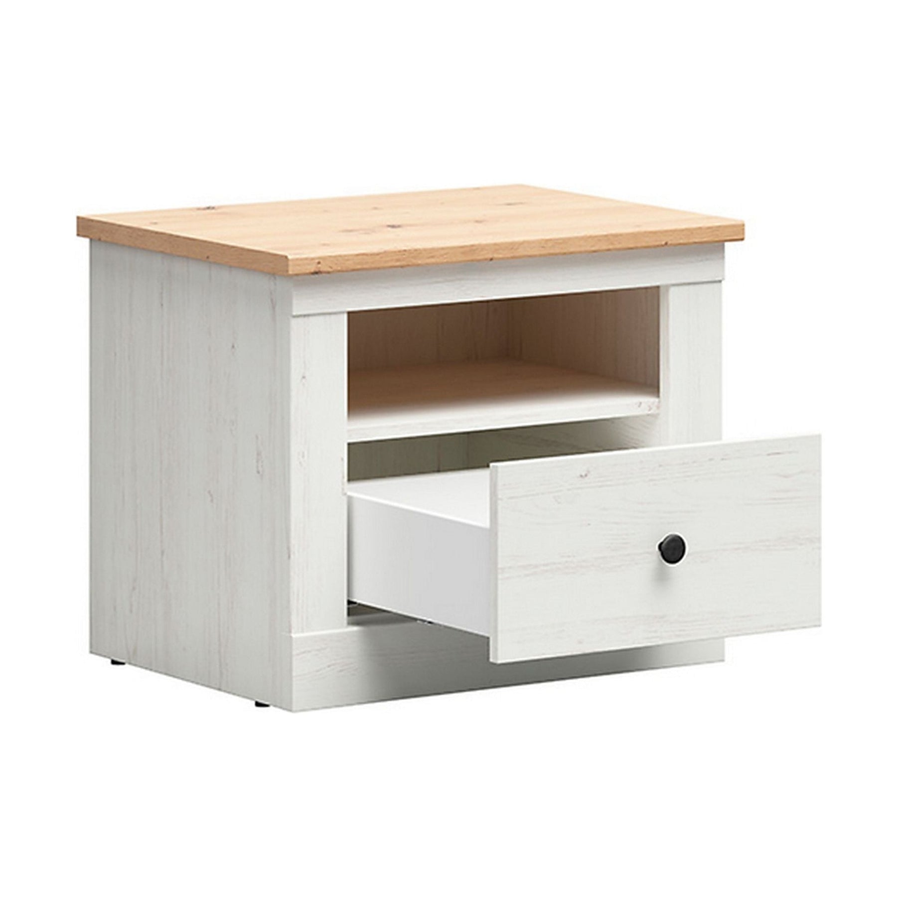 Noptiera FRIJA, alb pin andersen/stejar artizanal, 58X43.5X48 cm