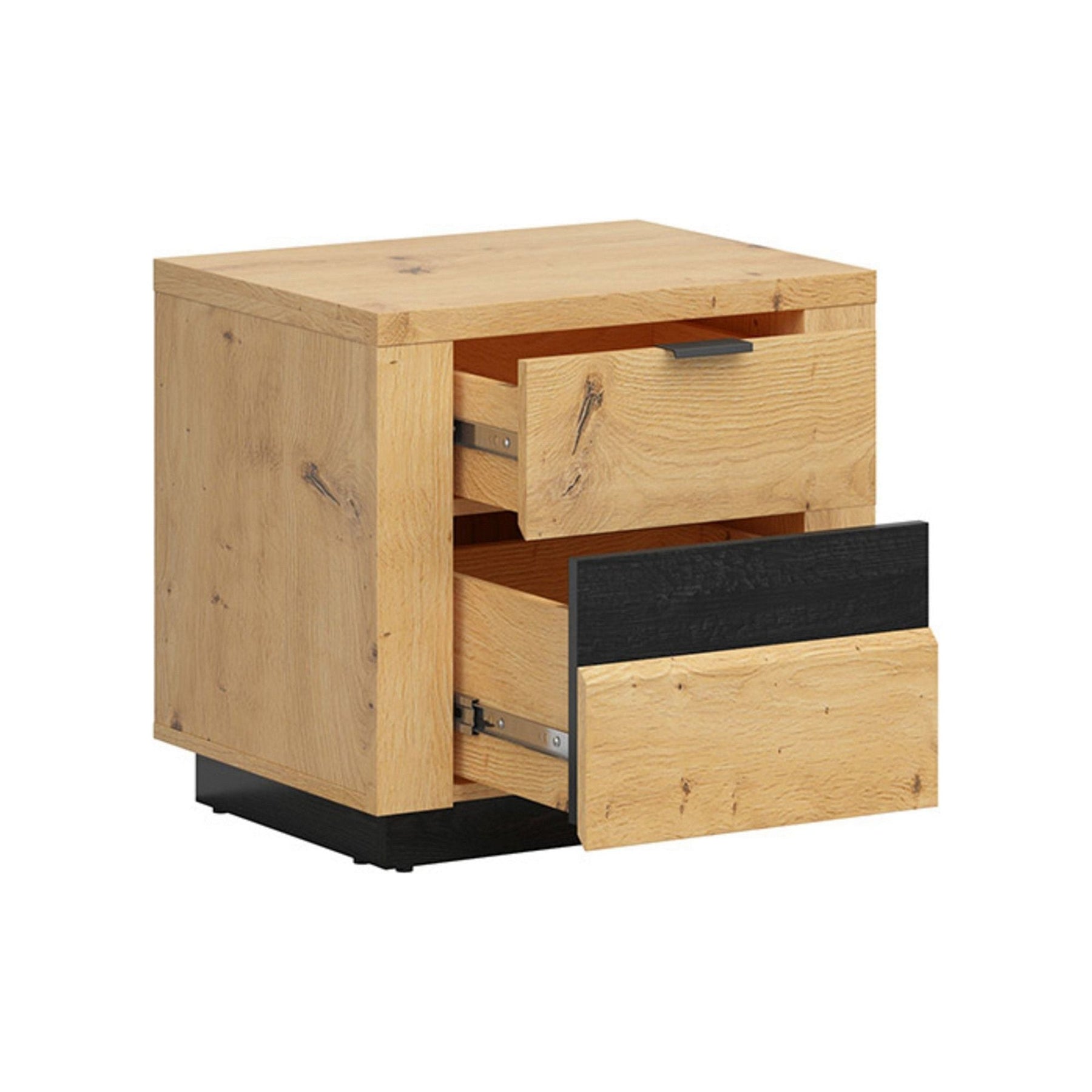 Noptiera OSTIA, stejar artizanal/negru, PAL, cu iluminare LED, 54x42x51.5 cm