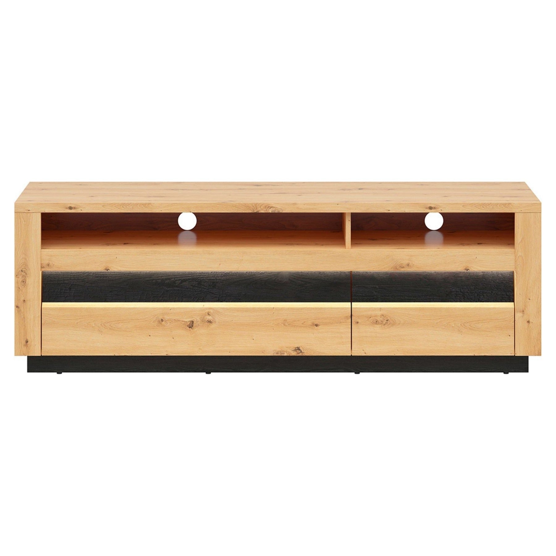 Comoda TV OSTIA, stejar artizanal/negru, PAL, cu iluminare LED, 161x48x53.5 cm