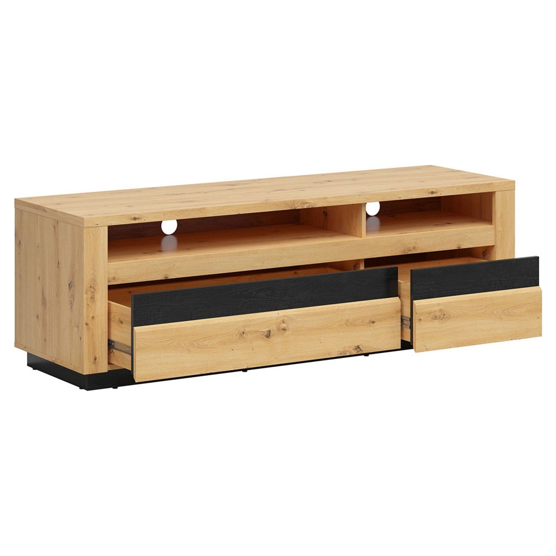 Comoda TV OSTIA, stejar artizanal/negru, PAL, cu iluminare LED, 161x48x53.5 cm