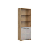 Vitrina SPACE OFFICE, stejar artisan/negru fumuriu, PAL laminat/sticla, cu 2 usi si 3 rafturi, 80x38x203 cm