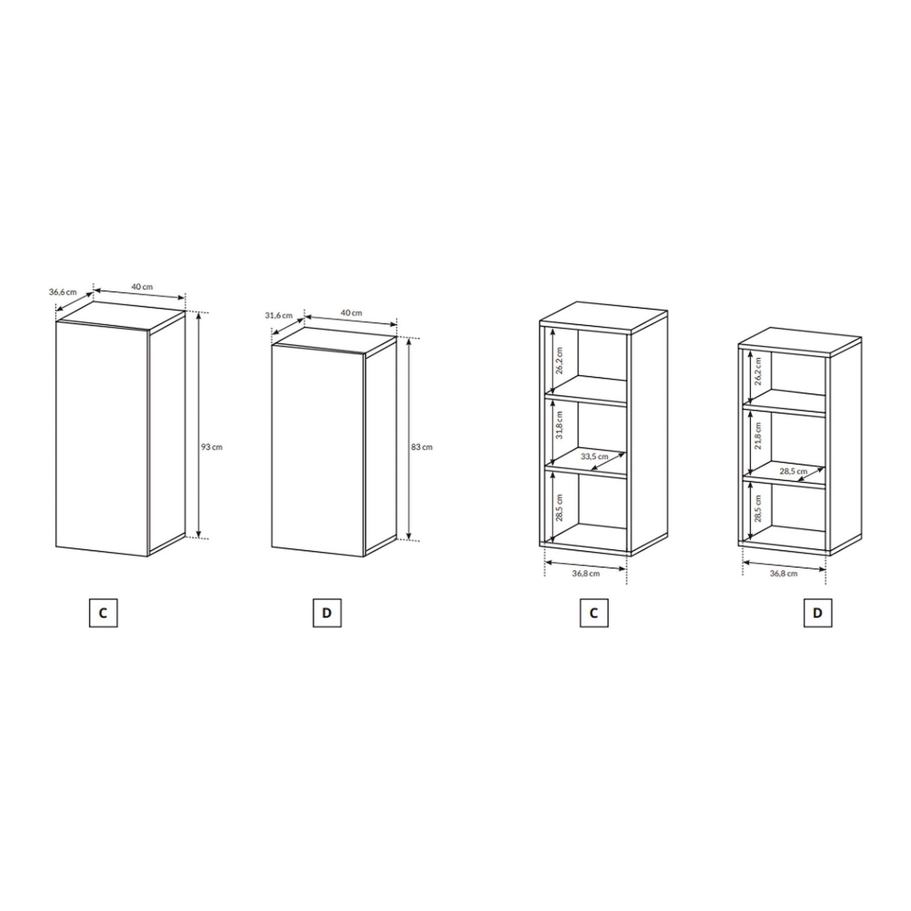 Set living TRIO, stejar auriu/alb, PAL, 220x45x180 cm