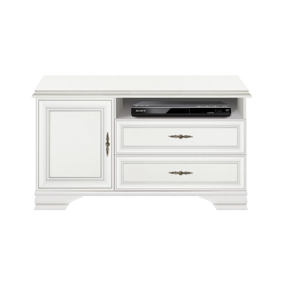 Comoda TV cu doua sertare si o usa IDENTO B, alba, PAL, 124.5x44x64 cm