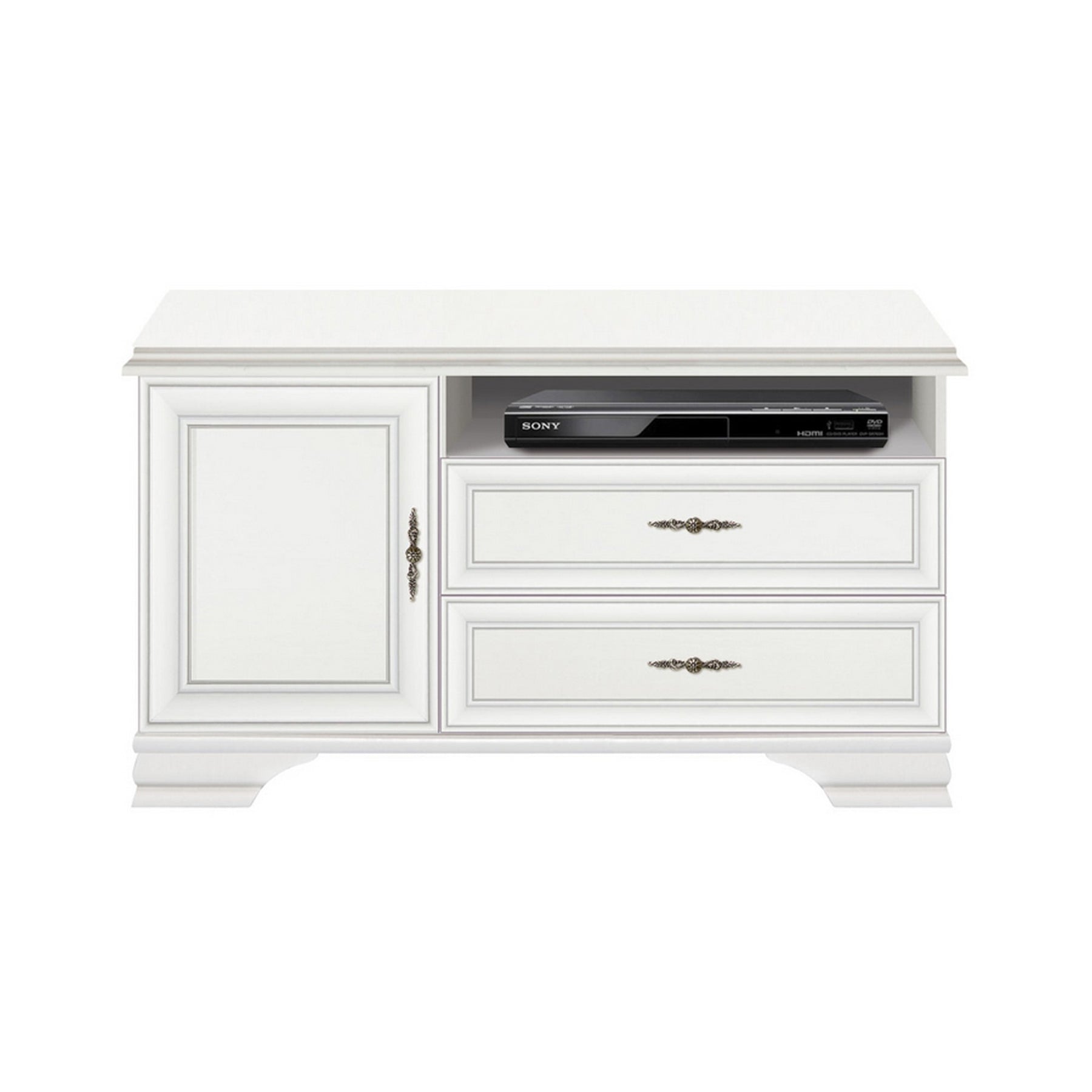 Comoda TV cu doua sertare si o usa IDENTO B, alba, PAL, 124.5x44x64 cm