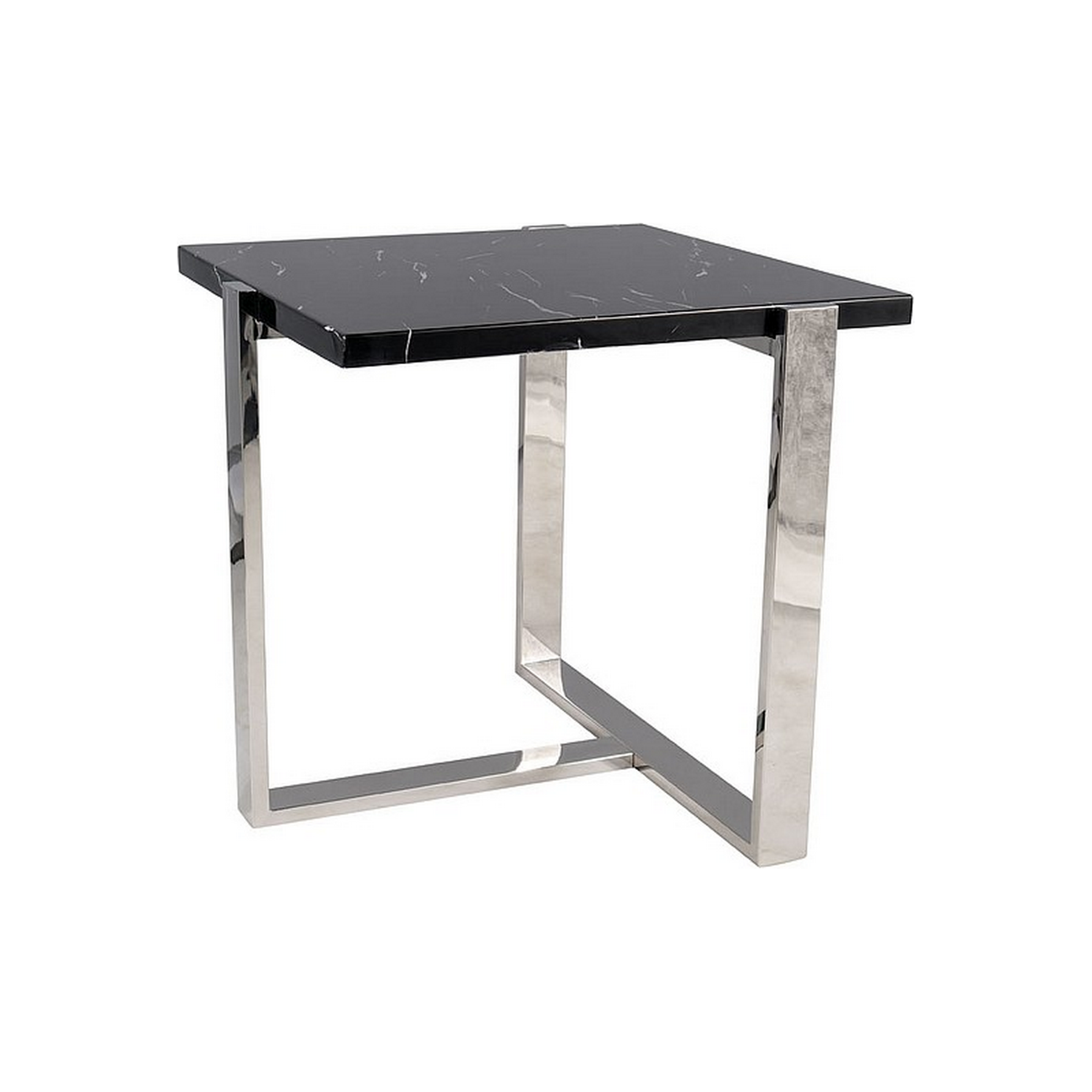 Masuta cafea VELA, marmura/inox, negru/argintiu, 61x61x61 cm