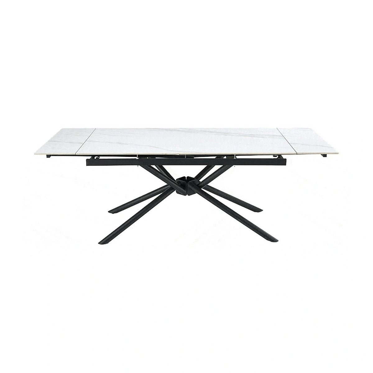 Masa extensibila VITORINO, alb cu efect de marmura/negru, piatra sinterizata/otel, 160/220x90x75 cm