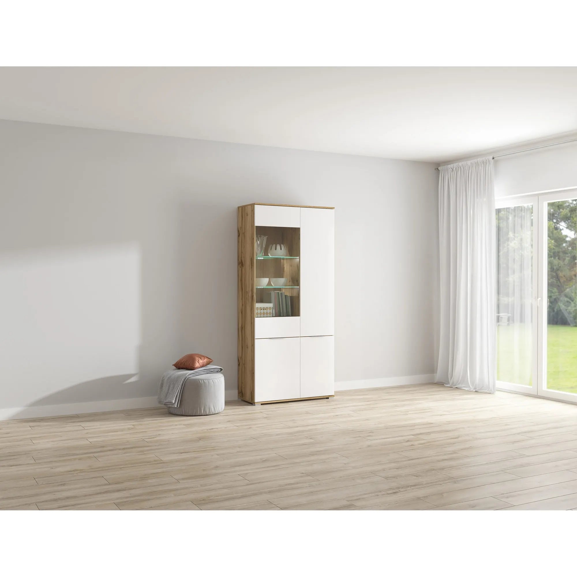 Vitrina BERGEN OCN-28392, stejar wotan/alb lucios