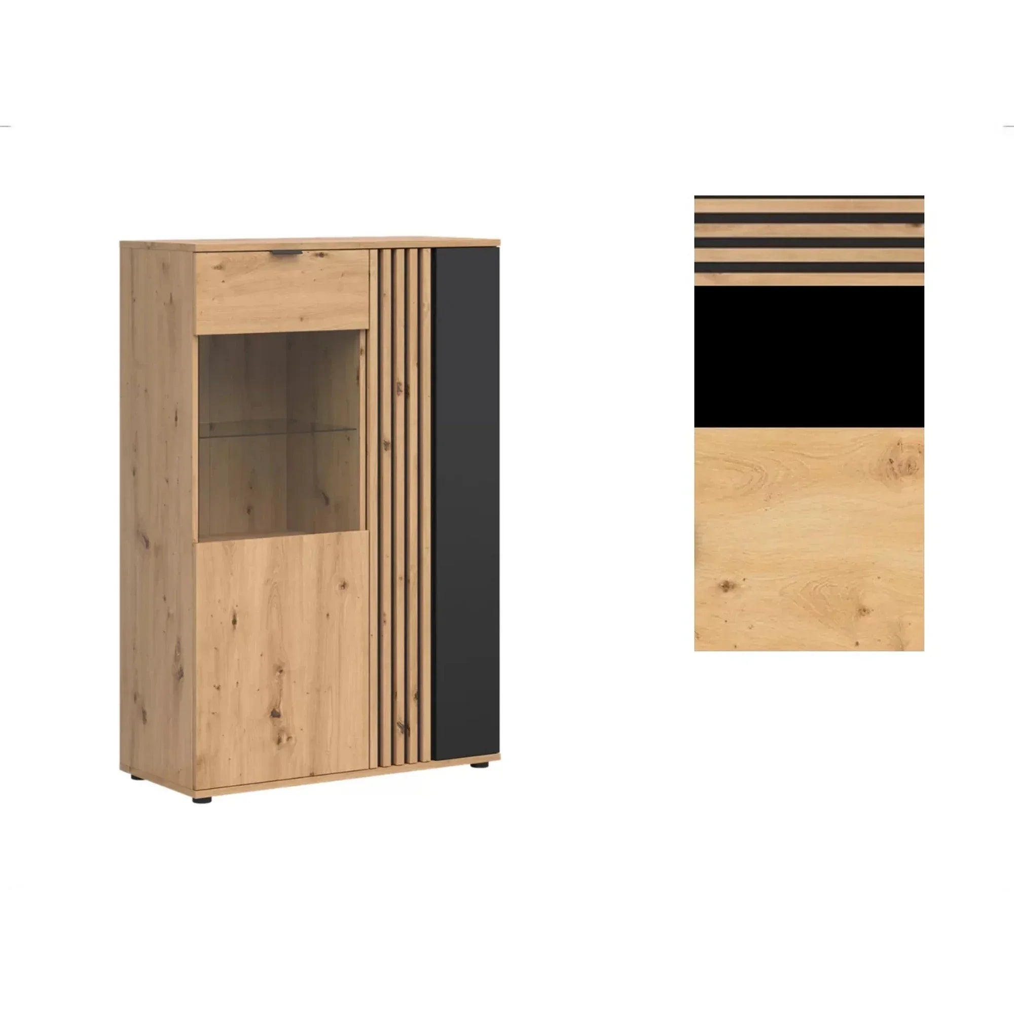 Vitrina BERGEN OCN-28417, stejar artisan/negru mat