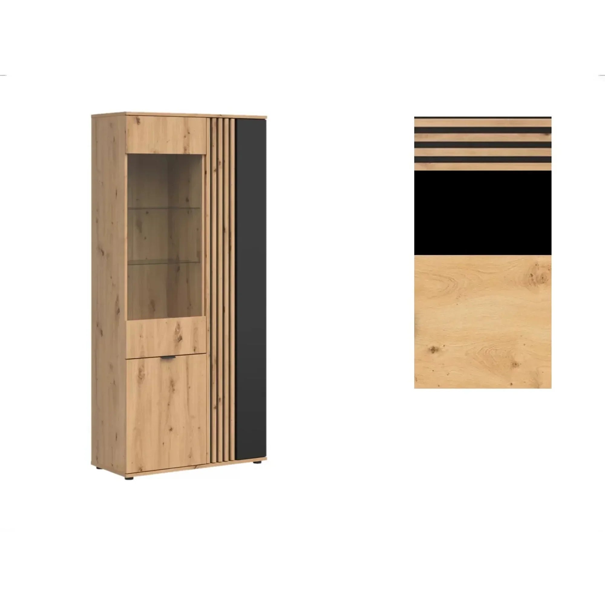 Vitrina BERGEN OCN-28432, stejar artisan/negru mat