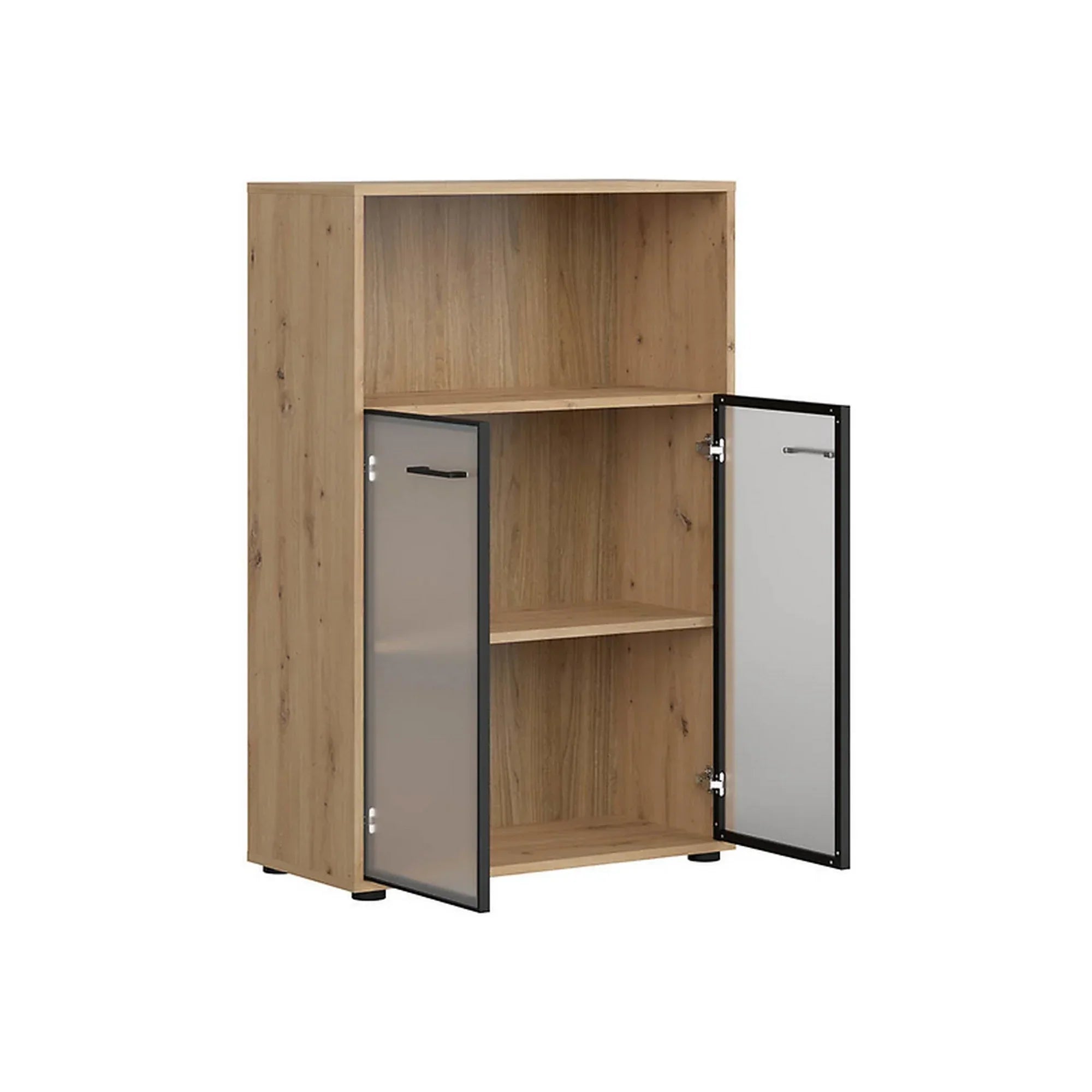 Vitrina BERGEN OCN-28439, stejar artisan/negru fumuriu