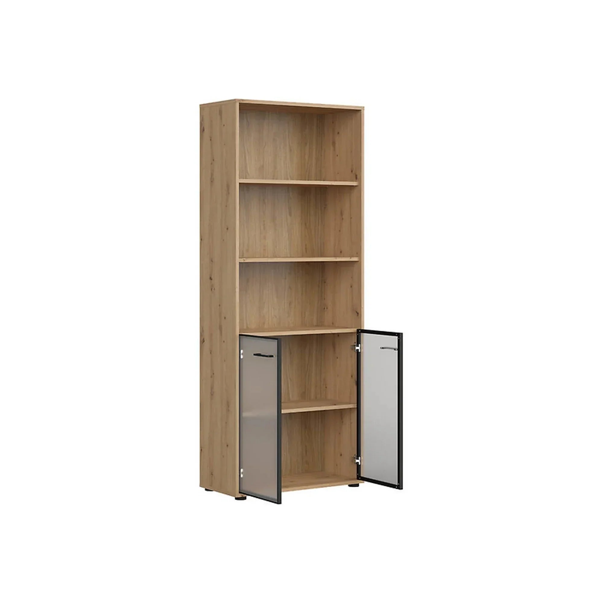 Vitrina BERGEN OCN-28447, stejar artisan/negru fumuriu