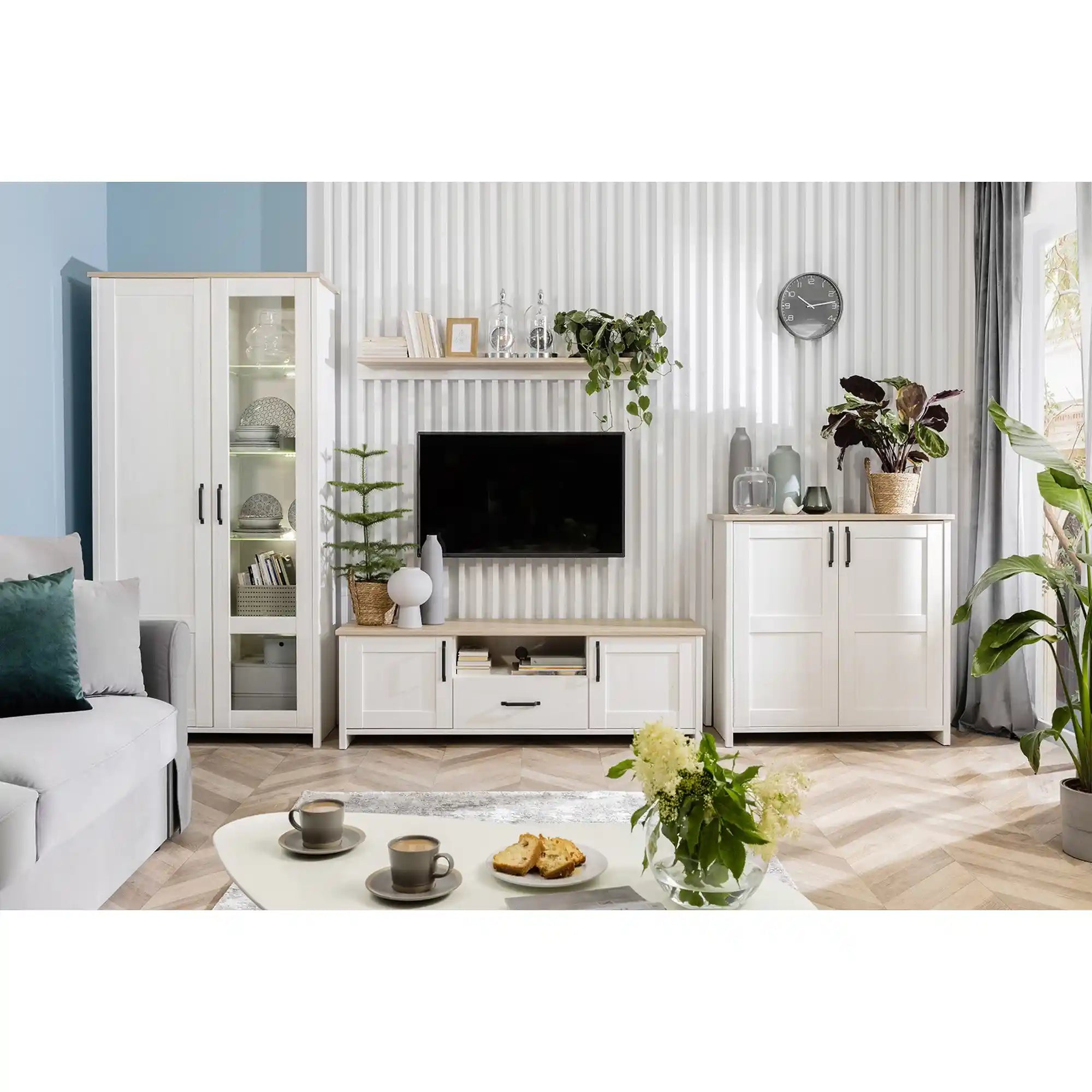 Vitrina BERGEN OCN-28451, pin alb/stejar grandson