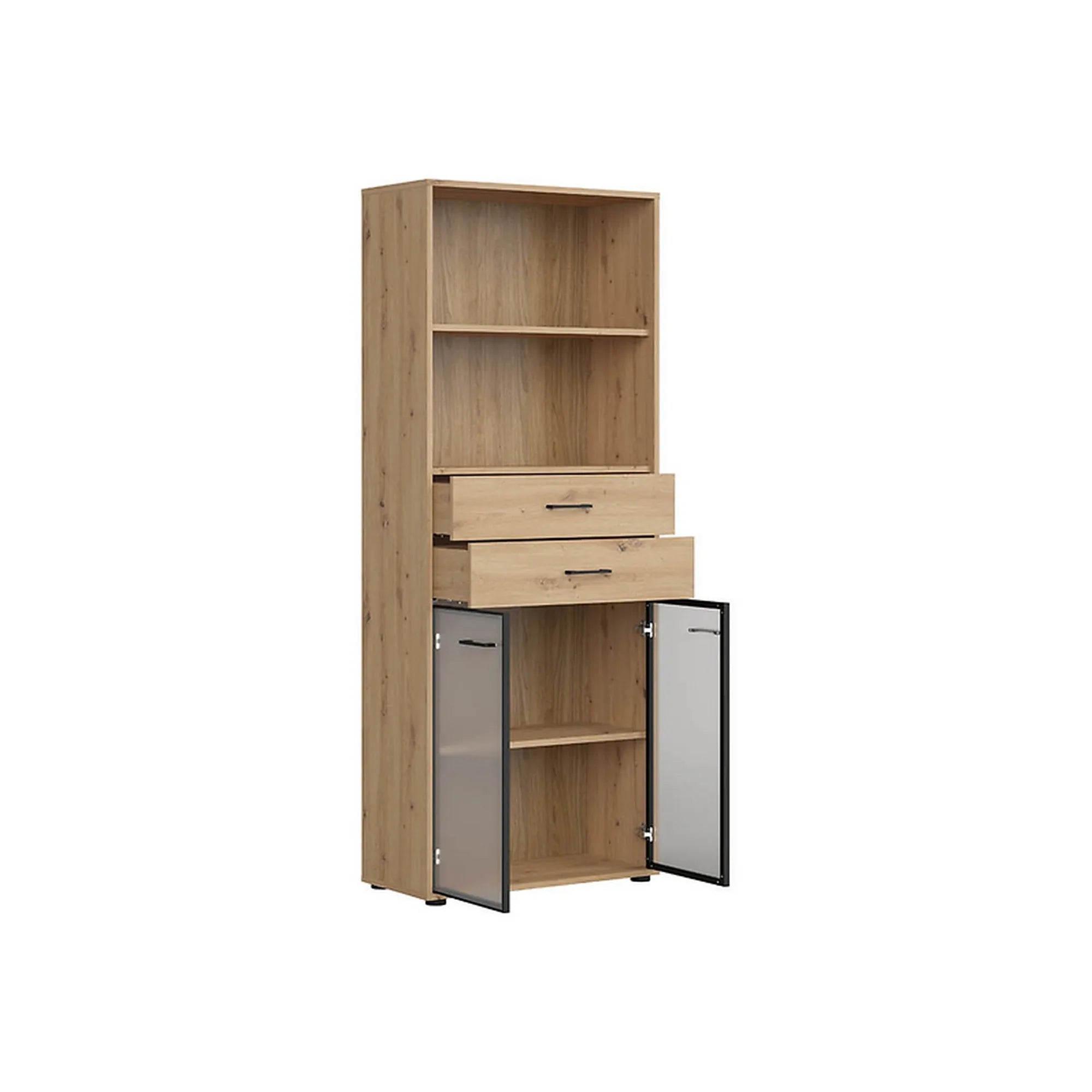 Vitrina BERGEN OCN-28461, stejar artisan/negru fumuriu