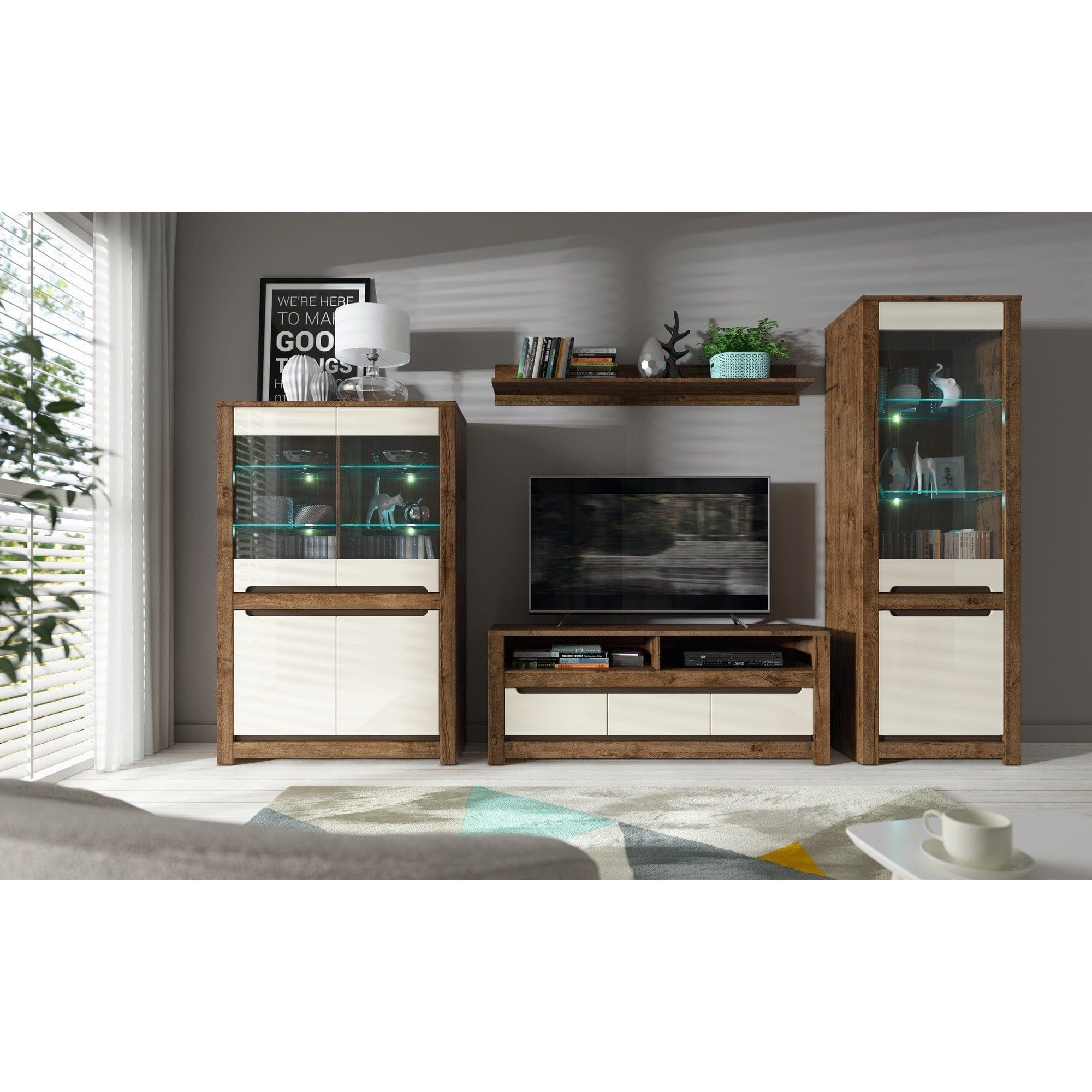 Vitrina BERGEN OCN-28465, bej/stejar inchis