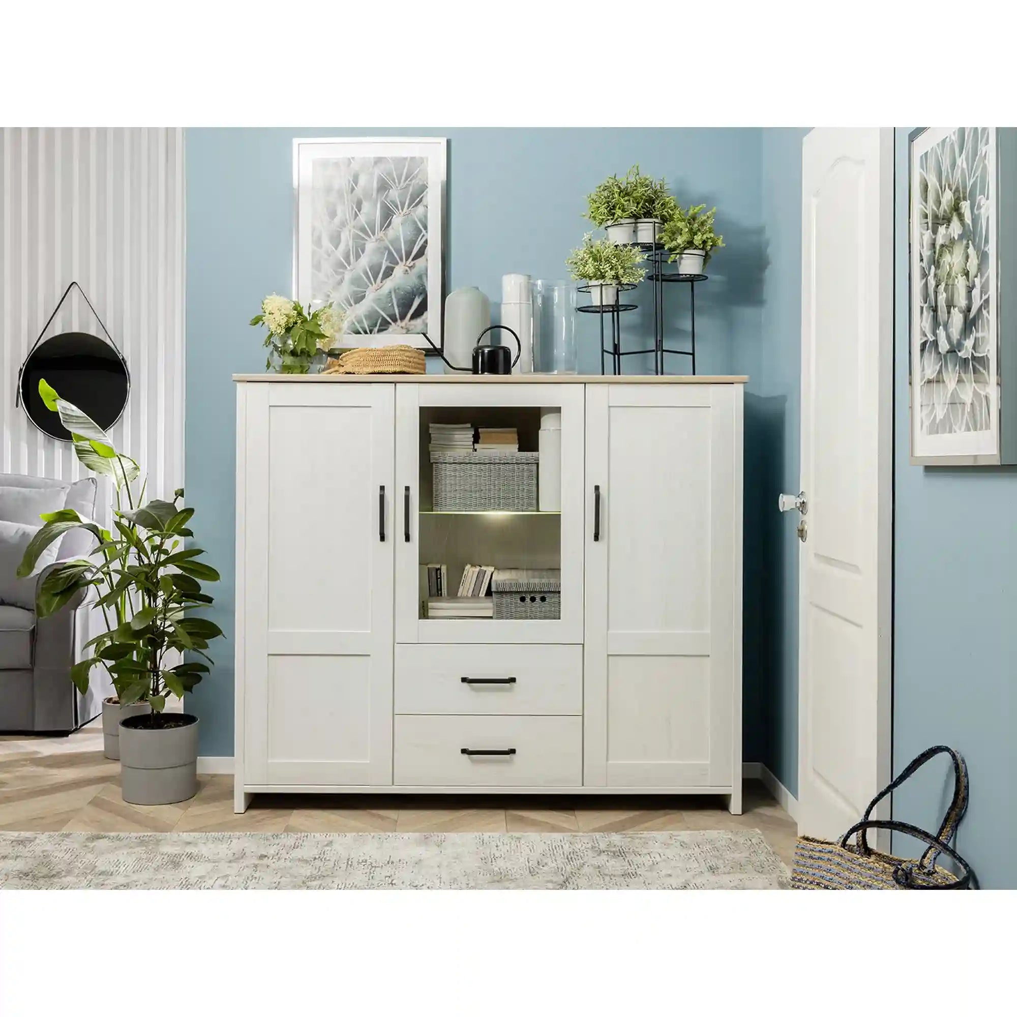 Vitrina BERGEN OCN-28468, alb/stejar