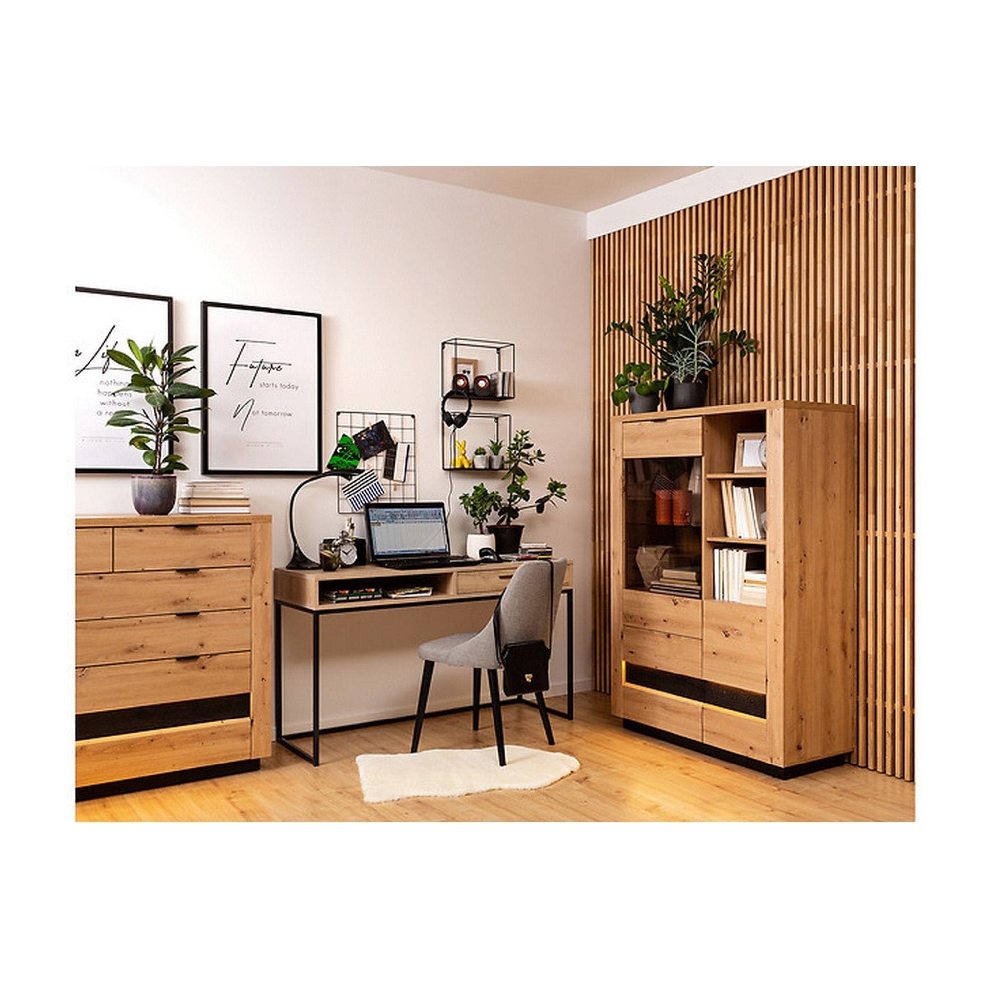 Vitrina BERGEN OCN-28475, stejar artisan/negru