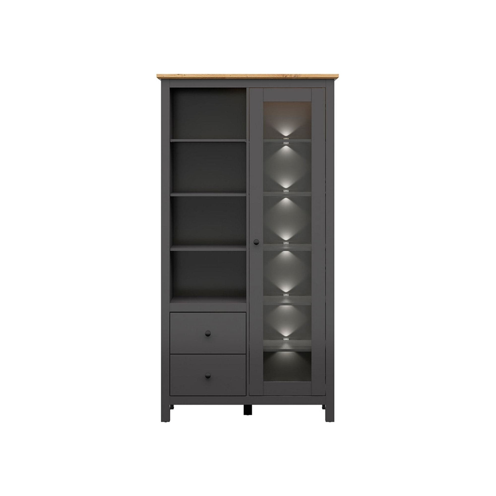 Vitrina BERGEN OCN-28489, gri grafit/stejar artisan