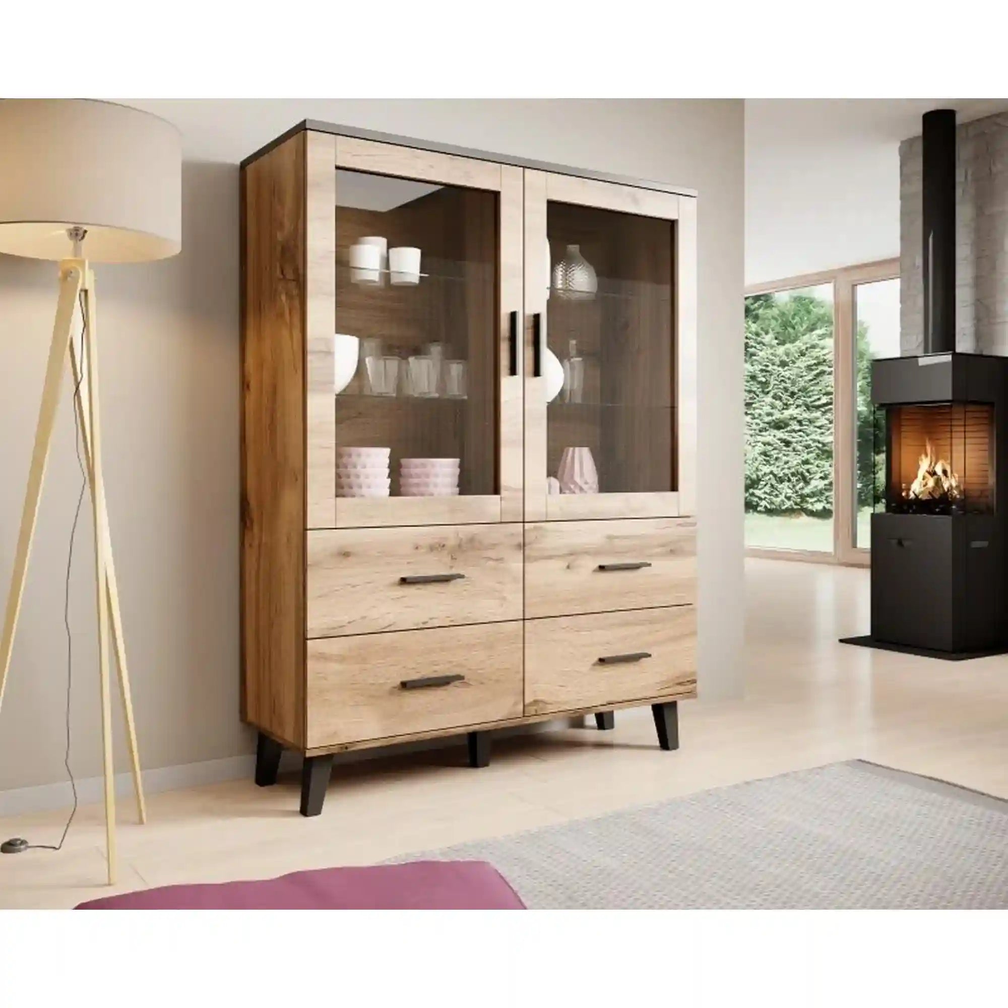 Vitrina HOUSTON OCN-35803, stejar wotan/negru