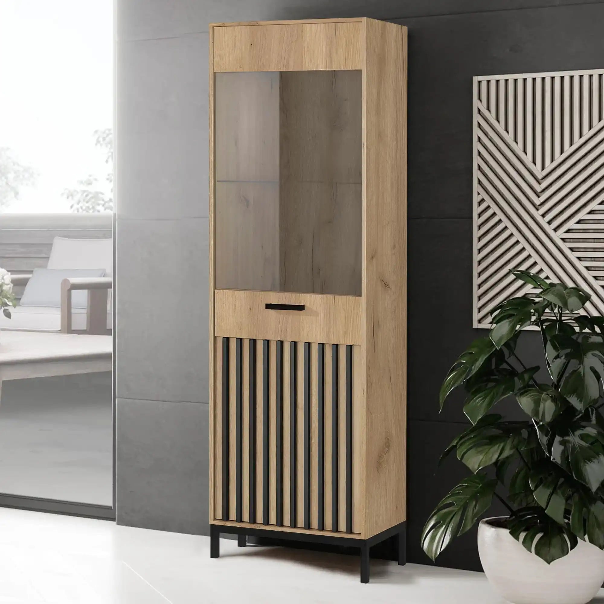 Vitrina HOUSTON OCN-35815, stejar craft/negru