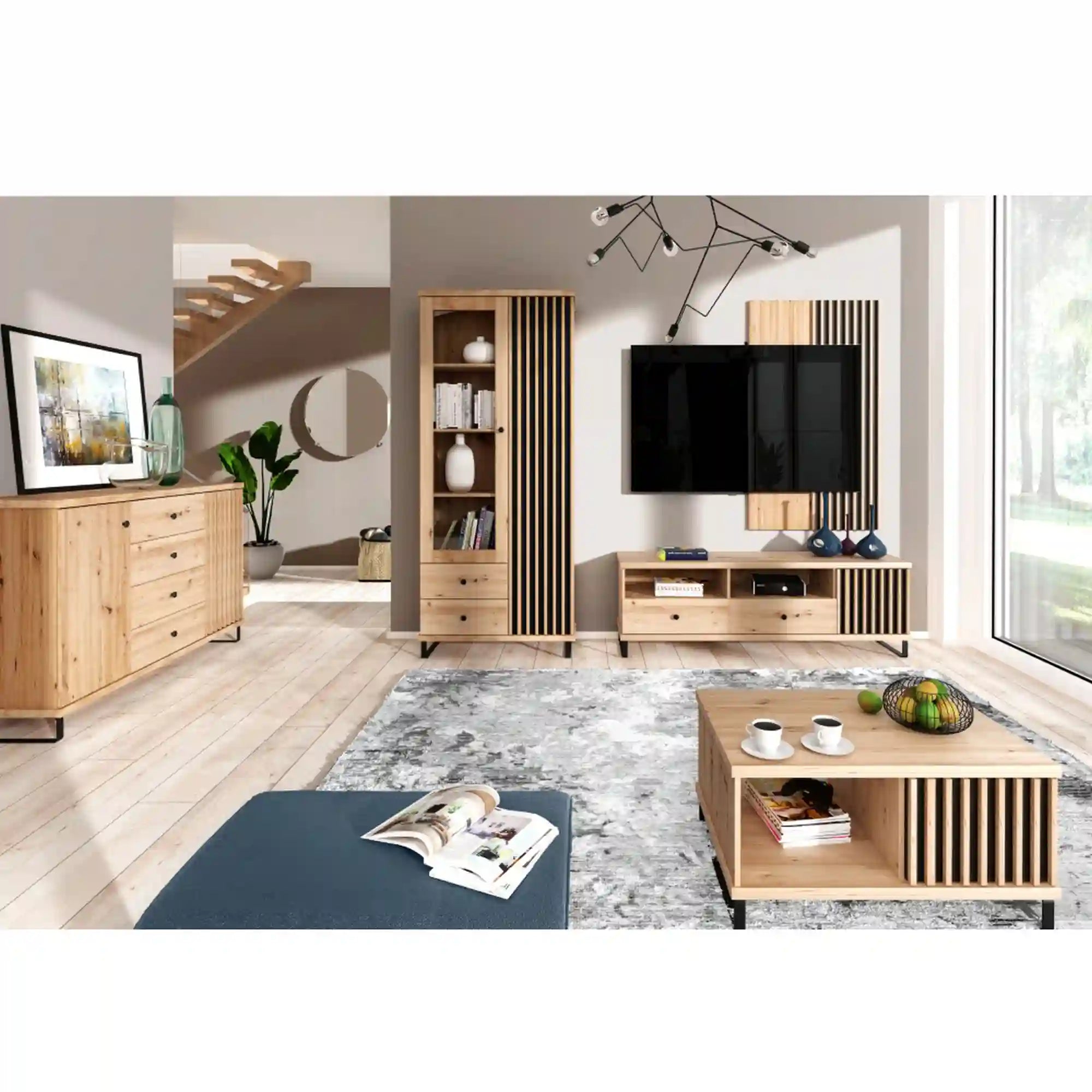 Vitrina HOUSTON OCN-35824, stejar artisan/negru