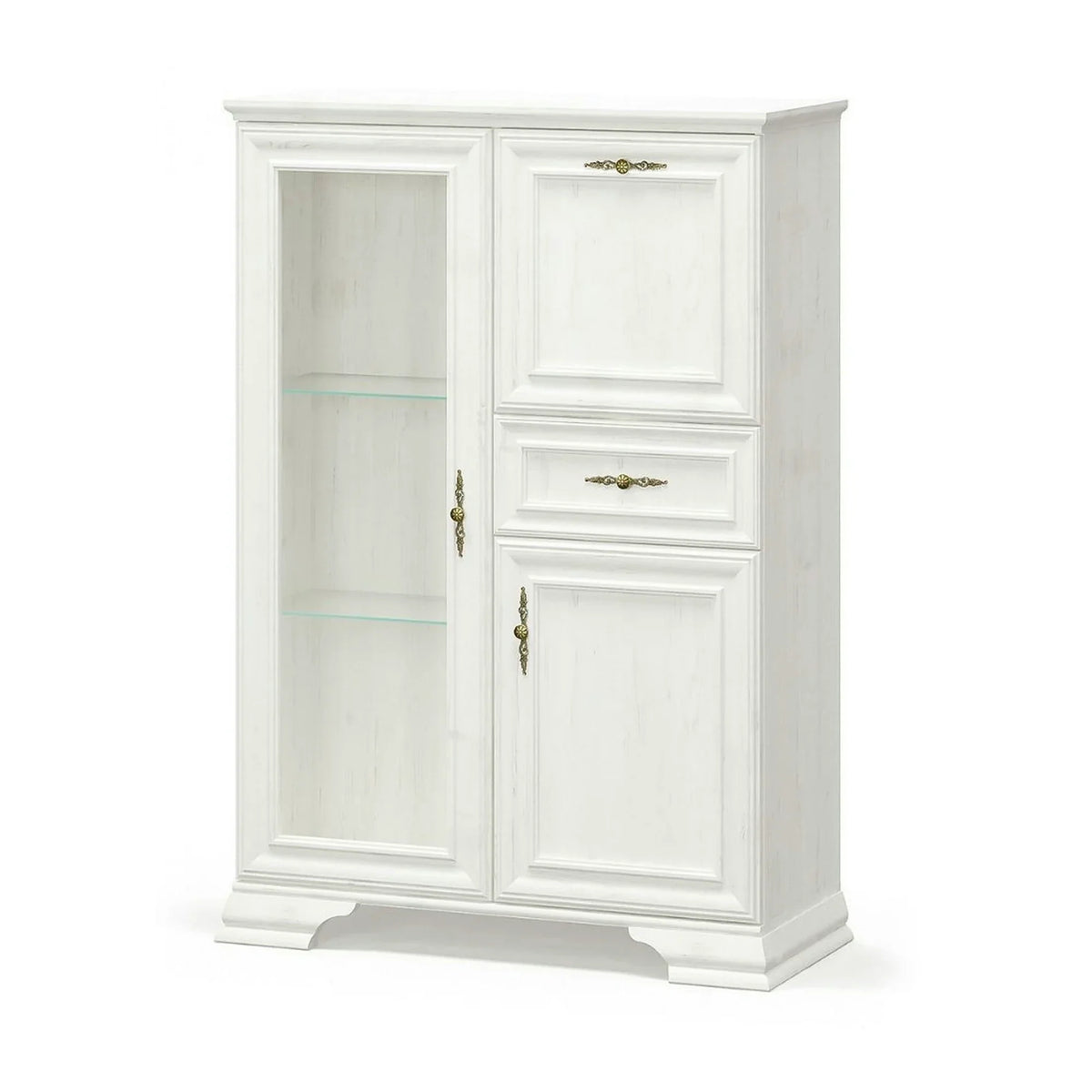 Vitrina living clasica IRYS, pin alb anderson, PAL laminat, 93x39x133 cm
