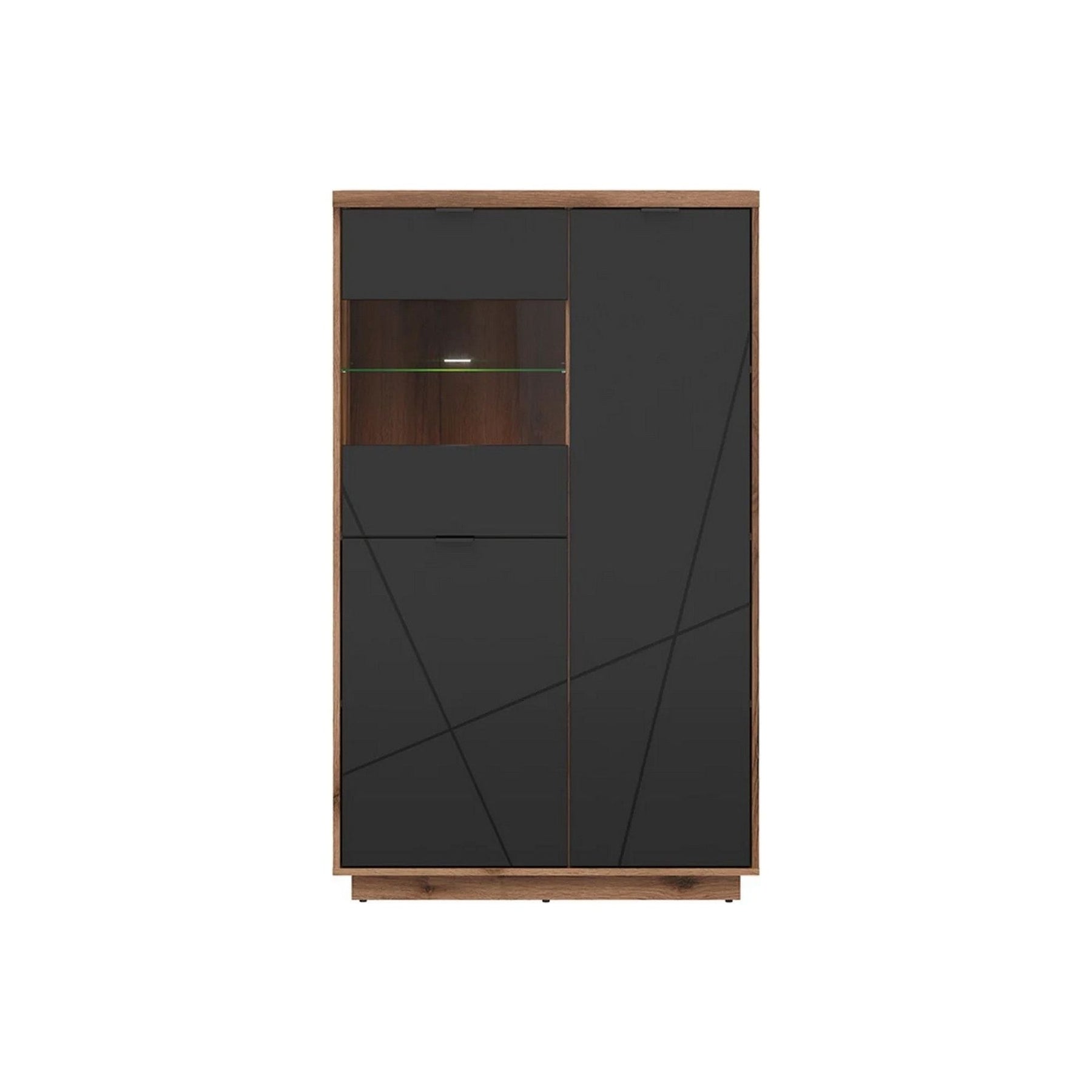 Vitrina FORN, nuc/negru mat, PAL, cu iluminare LED, 94x42.5x157 cm