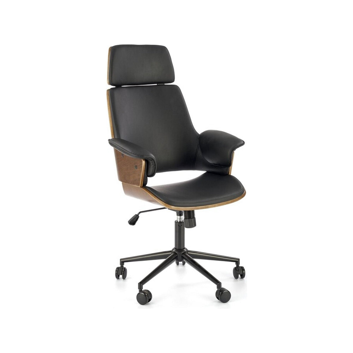Scaun WEBER, negru/nuc, piele ecologica/placaj/metal, 65x65x112-122 cm