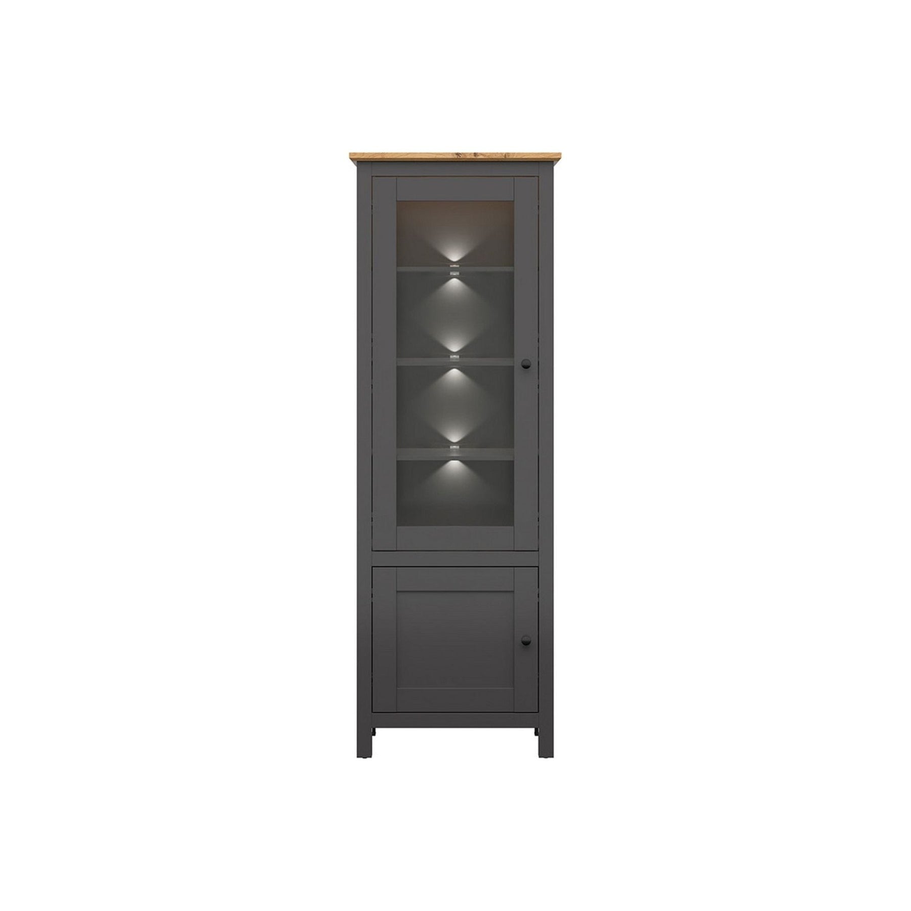 Vitrina HESEN, gri grafit/stejar artizanal, PAL, cu iluminare LED, 71x44x203 cm