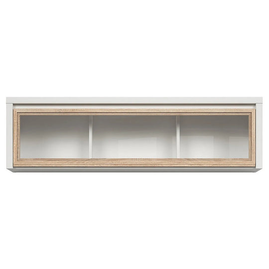 Vitrina suspendata KASPIAN, alb/stejar sonoma, PAL/sticla, 144x31x40 cm