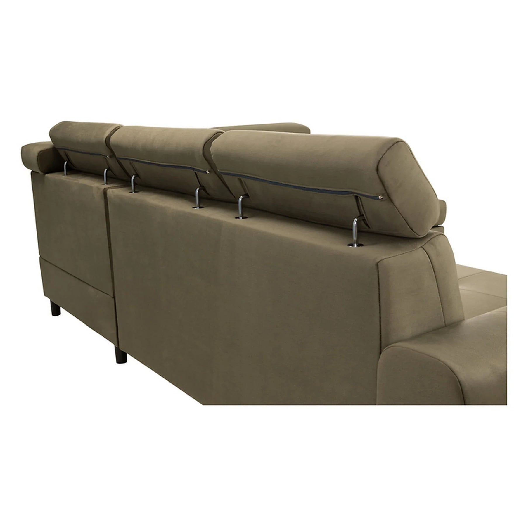 Coltar extensibil MATRAS, sezlong dreapta, stofa catifelata verde olive - Letto 38, cu lada depozitare, 263x205x98 cm