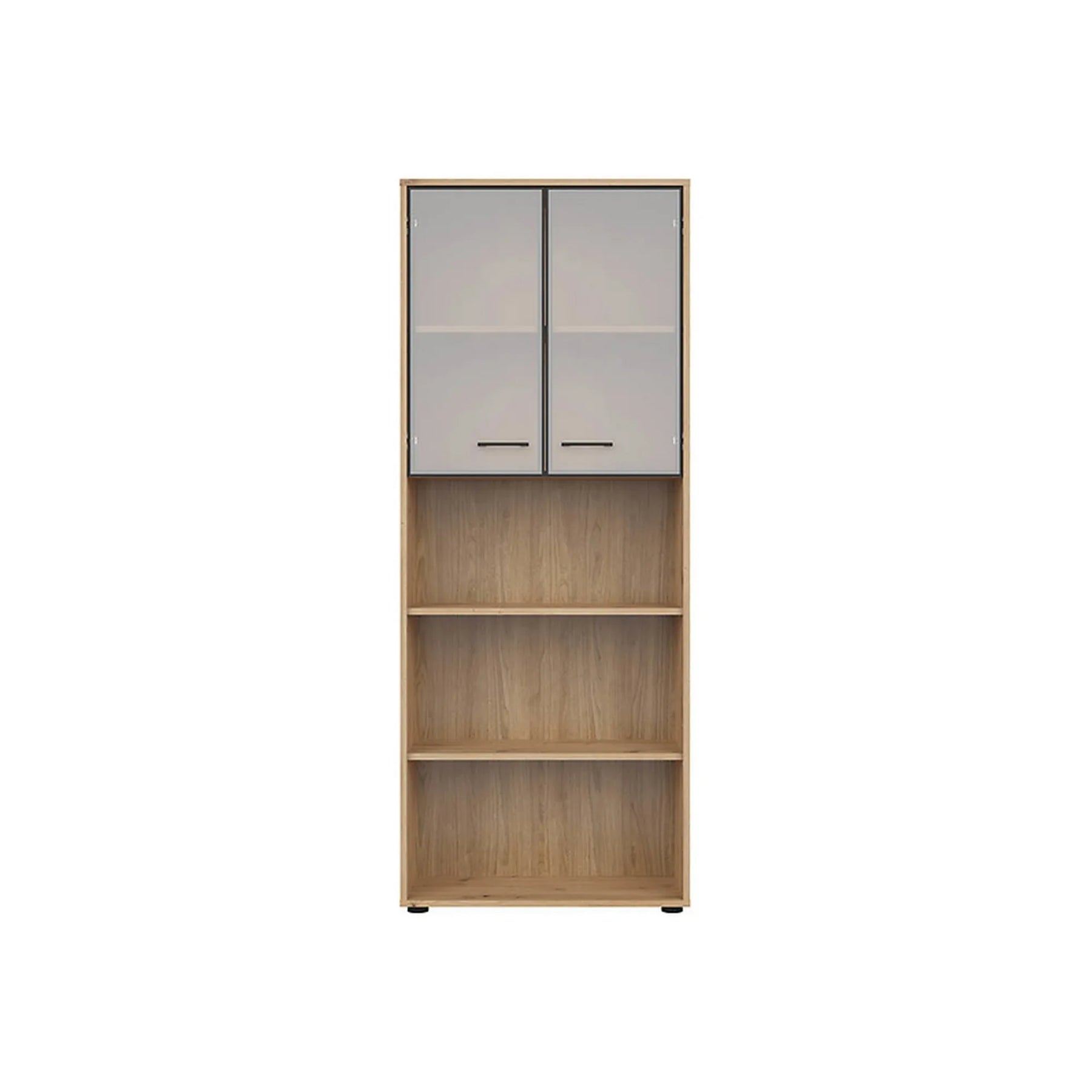 Vitrina SPACE OFFICE, stejar artisan/negru fumuriu, PAL laminat/sticla, cu 2 usi si 3 rafturi, 80x38x203 cm