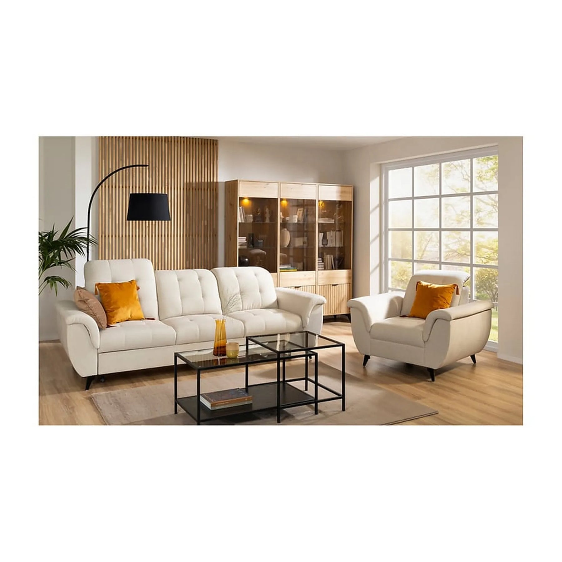 Canapea extensibila DORIA, stofa catifelata crem - Portland 21, 252x100x106 cm