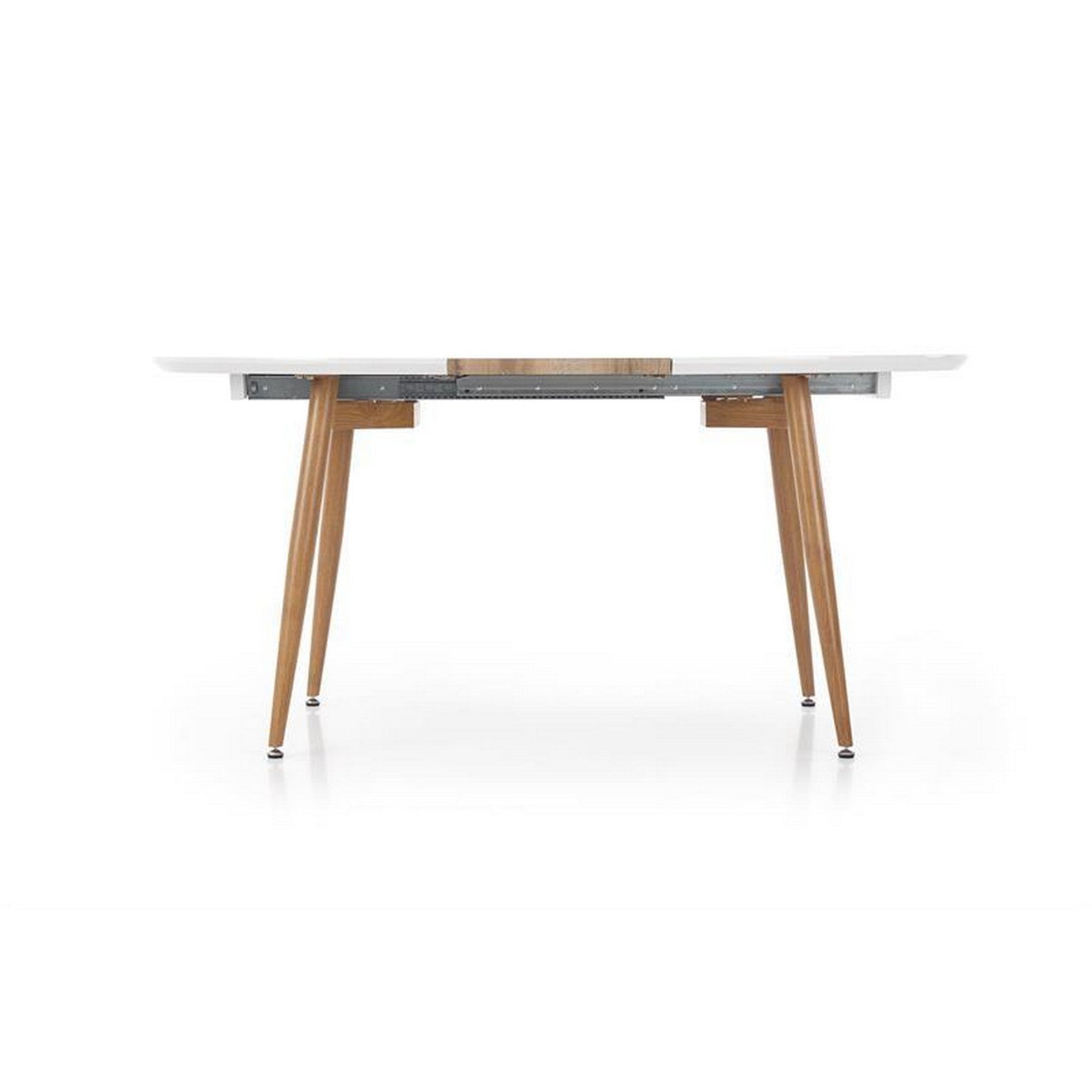 Masa ovala living alb cu honey oak Edward, 120/200X100X75 CM
