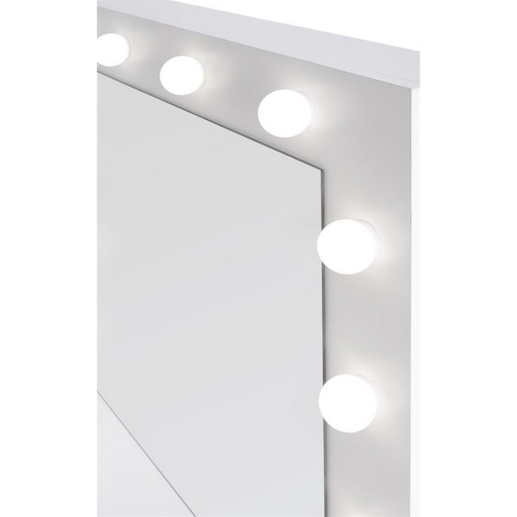 Masa de toaleta cu oglinda si iluminare led Hollywood, alb, 94x43x140 cm